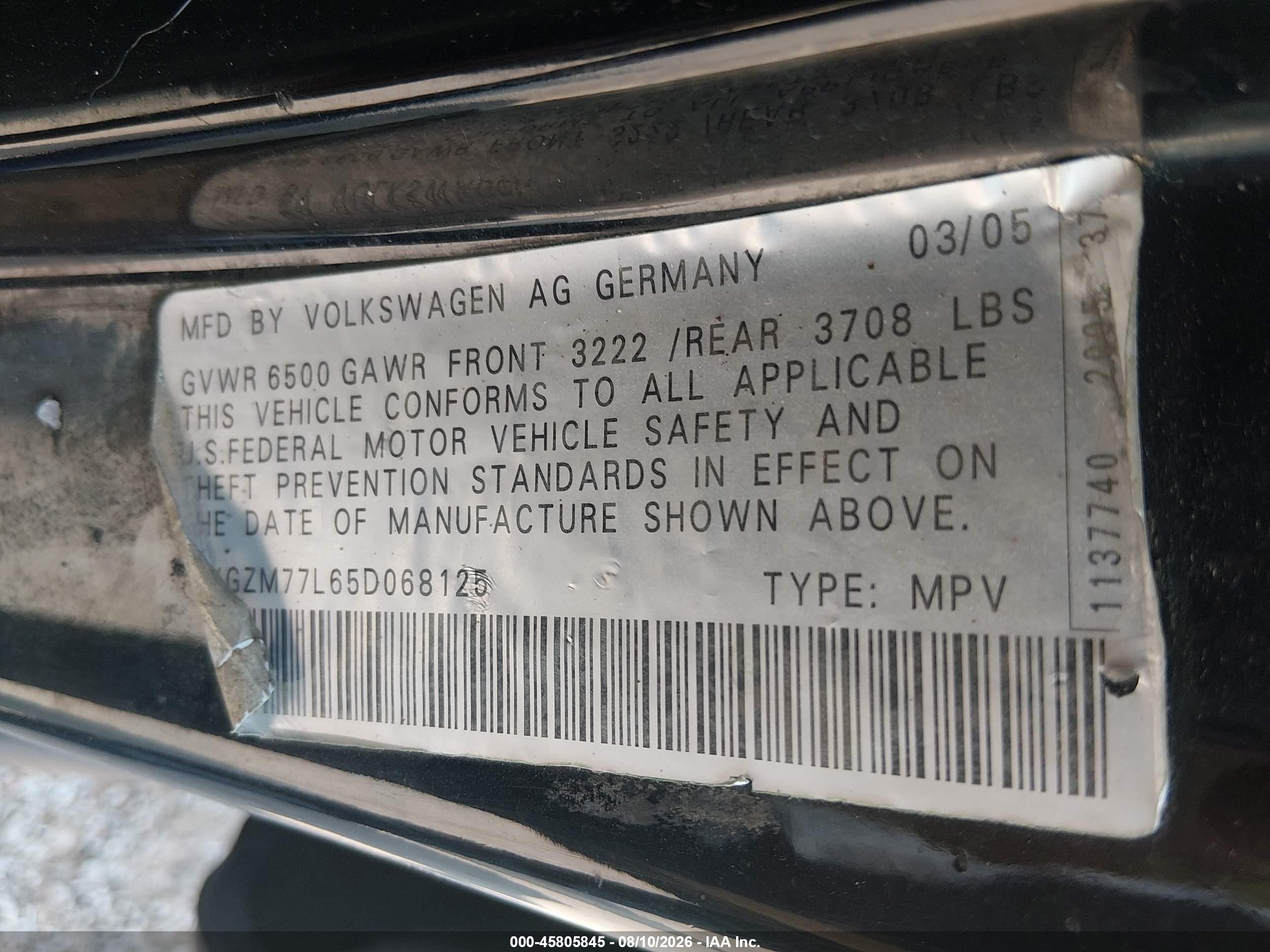 2005 Volkswagen Touareg V8 Black vin: WVGZM77L65D068125