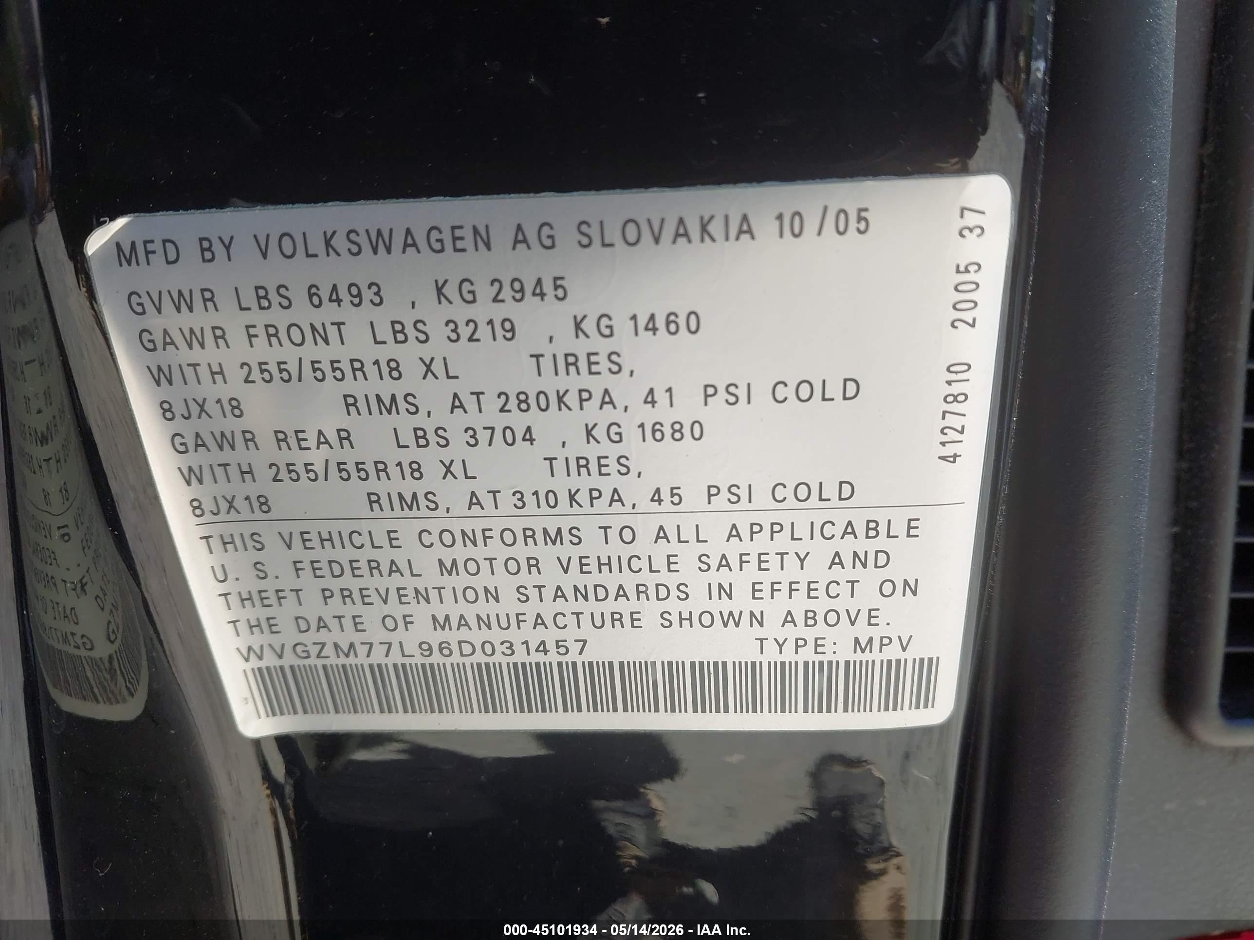2006 Volkswagen Touareg V8 Black vin: WVGZM77L96D031457