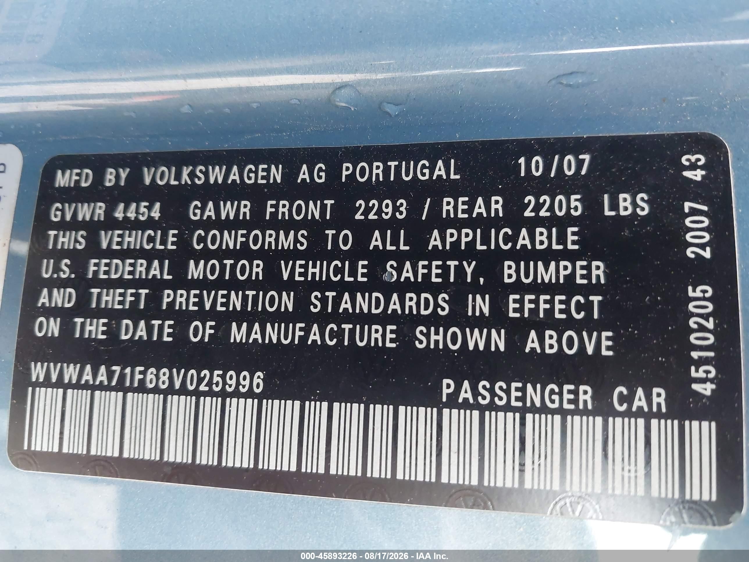 2008 Volkswagen Eos Komfort/turbo Синий vin: WVWAA71F68V025996