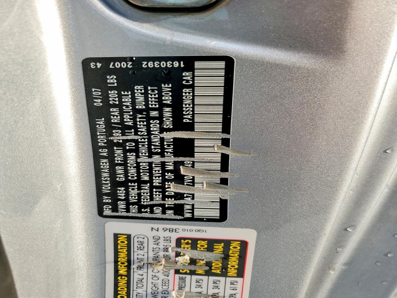 2007 Volkswagen Eos Base Silver vin: WVWAA71F77V047049
