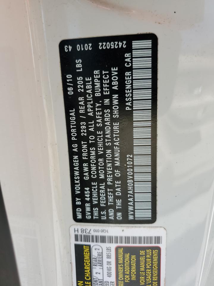 2011 Volkswagen Eos Komfort White vin: WVWAA7AH0BV001072