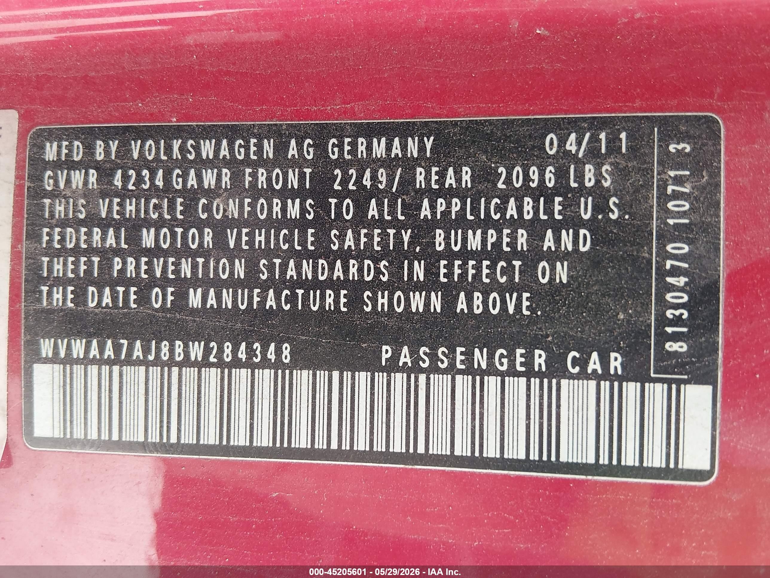 2011 Volkswagen Golf 2.5l 2-door Red vin: WVWAA7AJ8BW284348