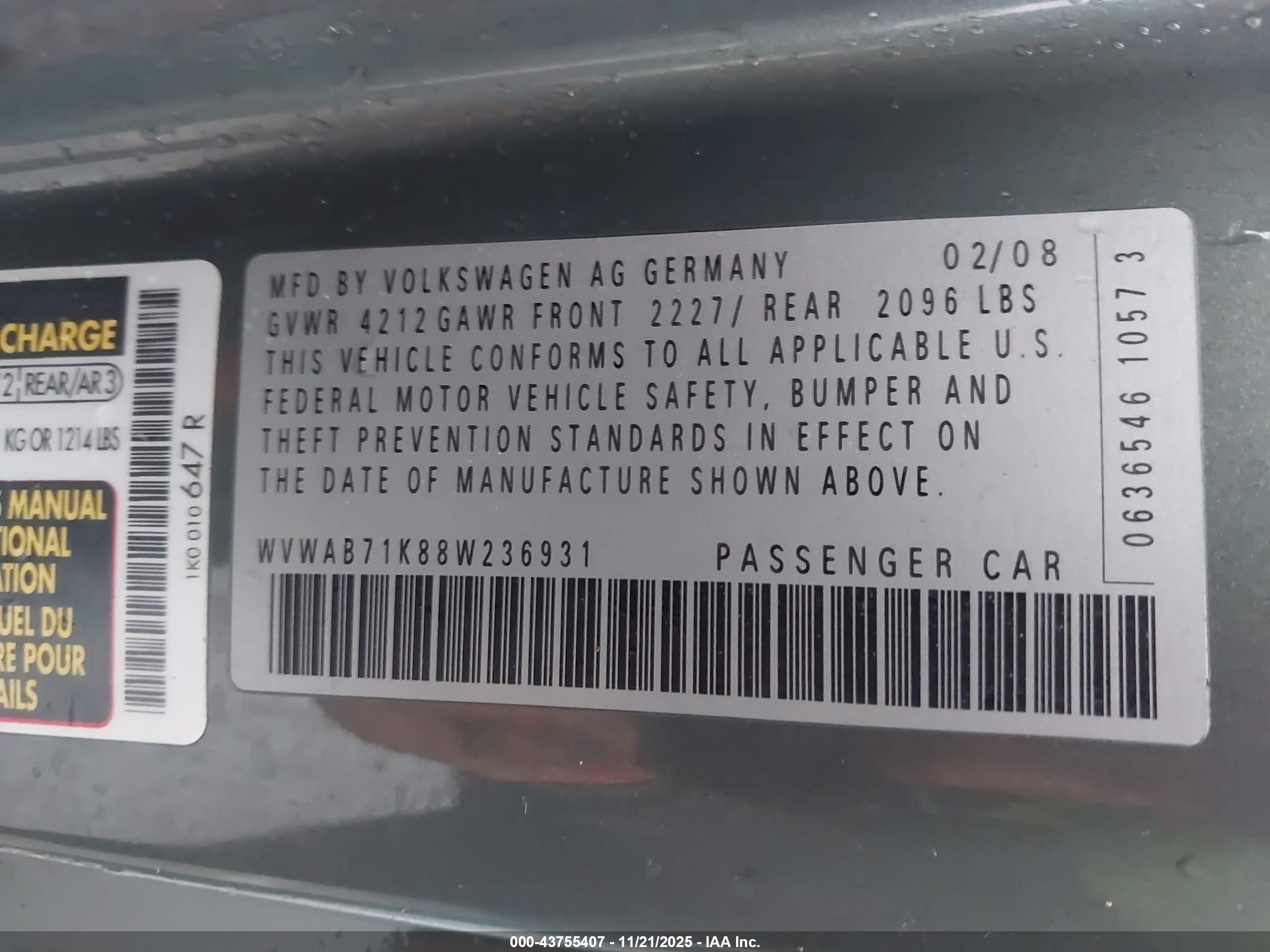 2008 Volkswagen Rabbit S Gray vin: WVWAB71K88W236931