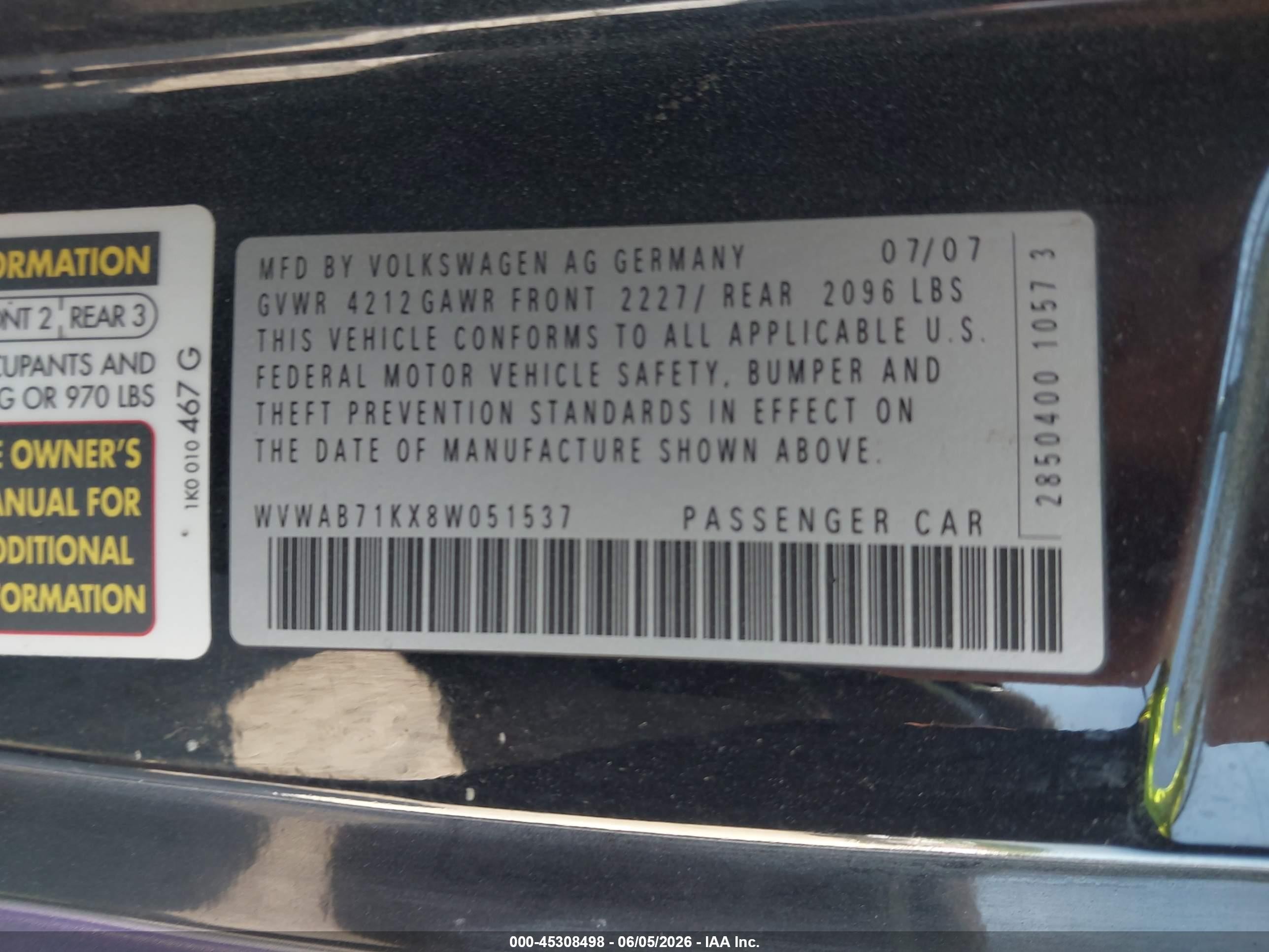 2008 Volkswagen Rabbit S Фиолетовый vin: WVWAB71KX8W051537