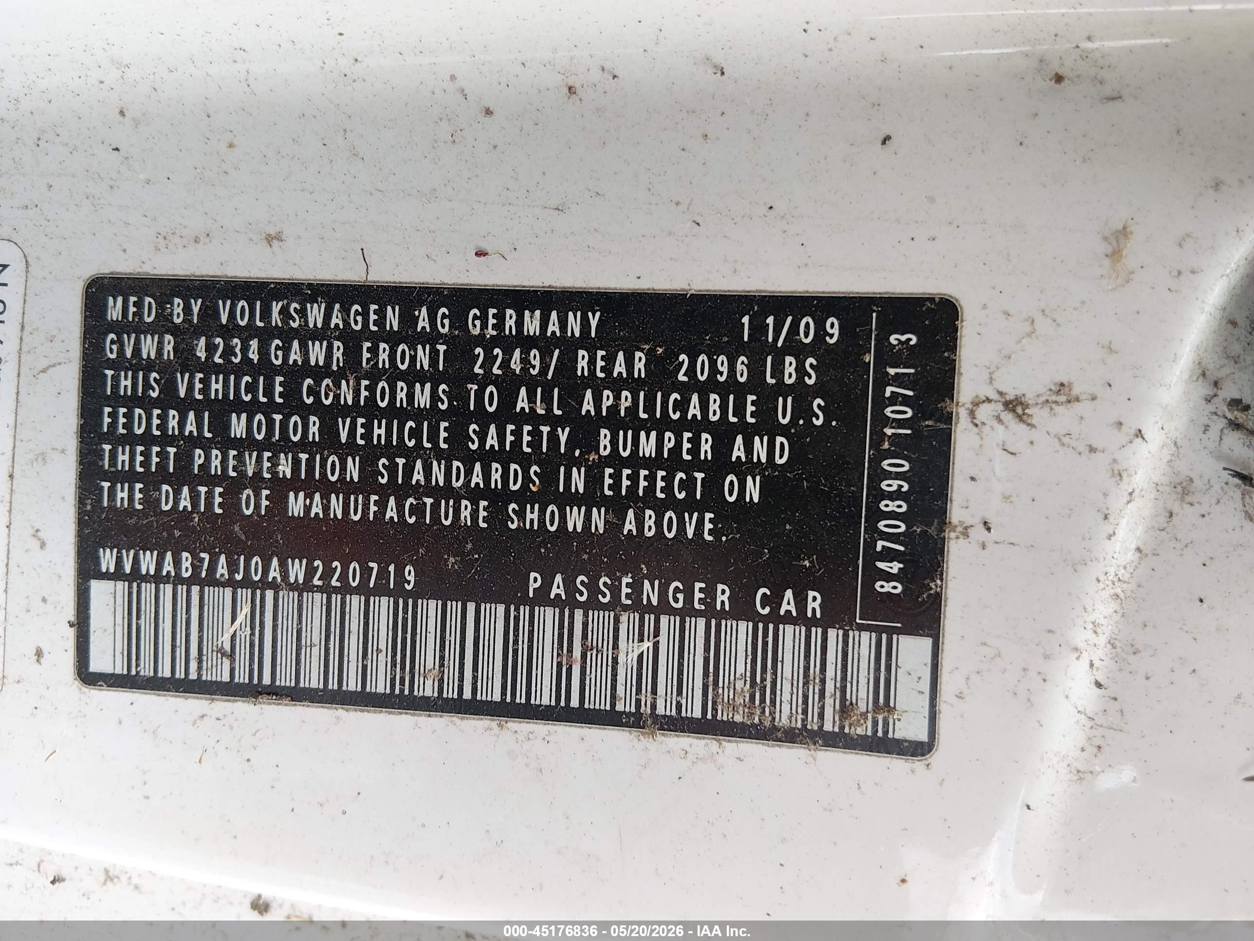 2010 Volkswagen Golf 2-door Белый vin: WVWAB7AJ0AW220719