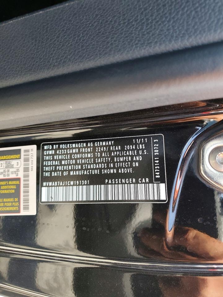 2012 Volkswagen Golf Black vin: WVWAB7AJ1CW191301