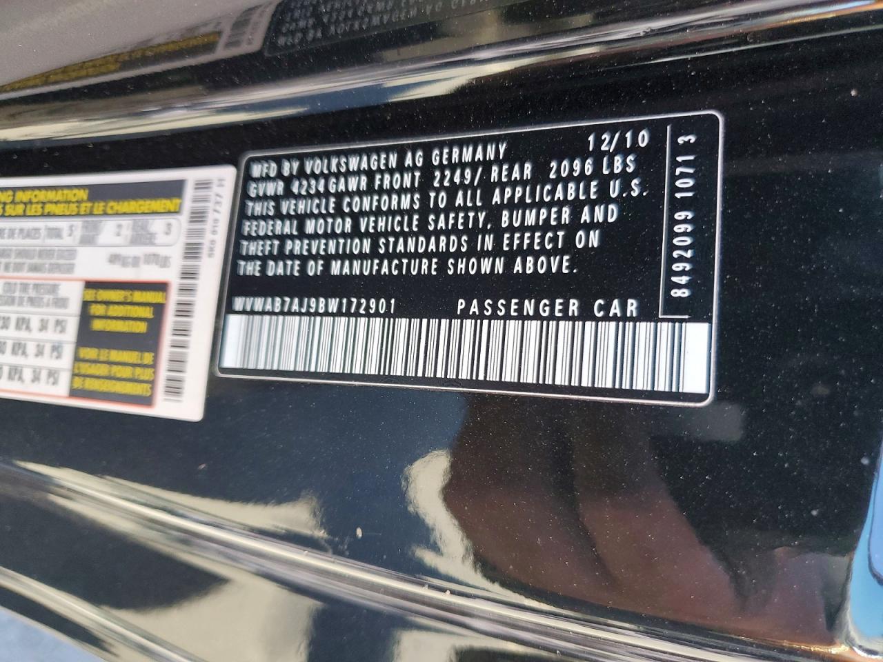 2011 Volkswagen Golf Black vin: WVWAB7AJ9BW172901