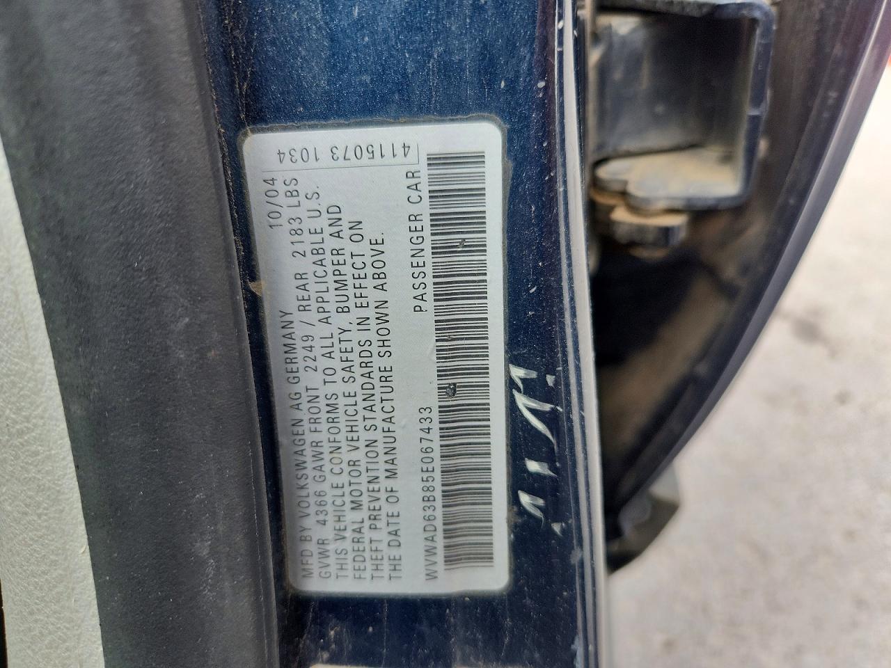 2005 Volkswagen Passat Gls Синий vin: WVWAD63B85E067433