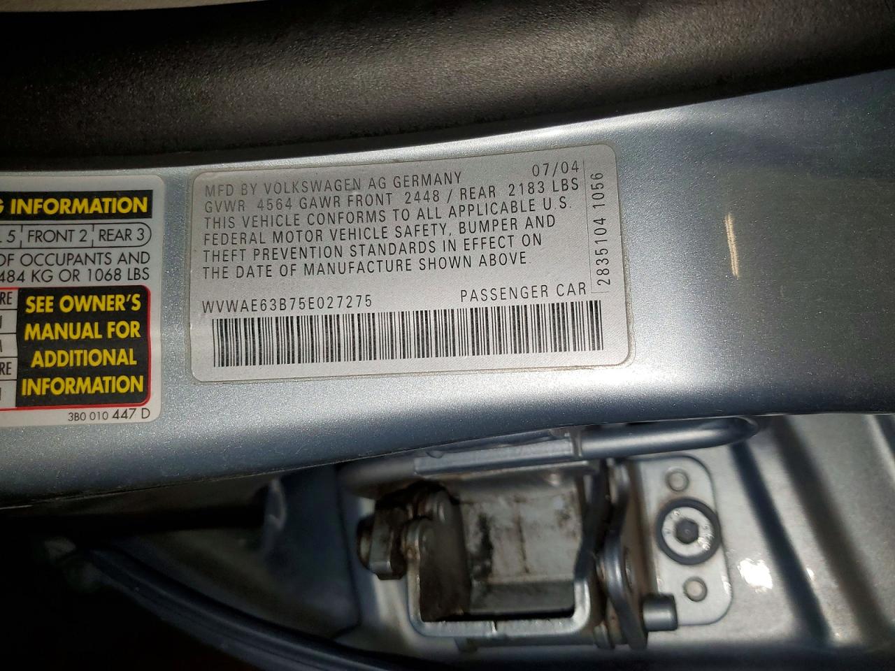 2005 Volkswagen Passat Gls Tdi Silver vin: WVWAE63B75E027275
