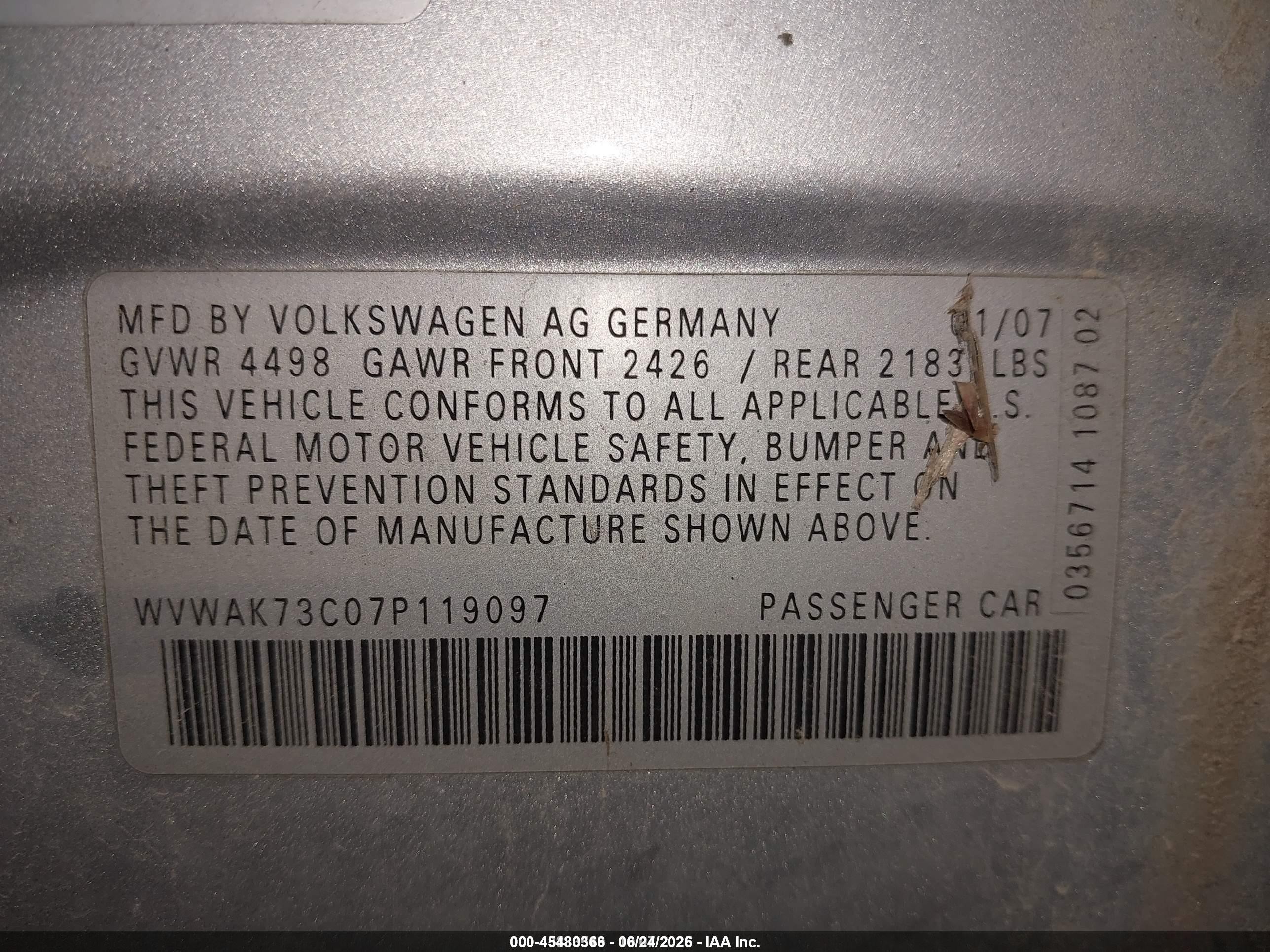 2007 Volkswagen Passat 2.0t/wolfsburg Edition Silver vin: WVWAK73C07P119097