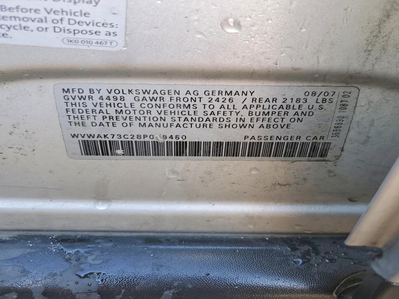 2008 Volkswagen Passat Komfort Silver vin: WVWAK73C28P039480