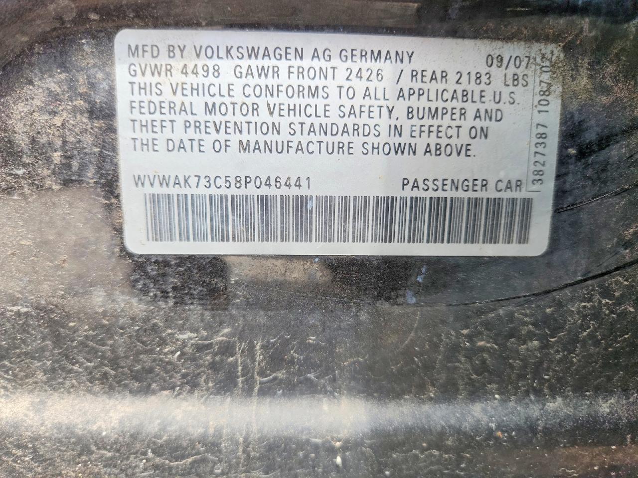 2008 Volkswagen Passat Komfort Black vin: WVWAK73C58P046441