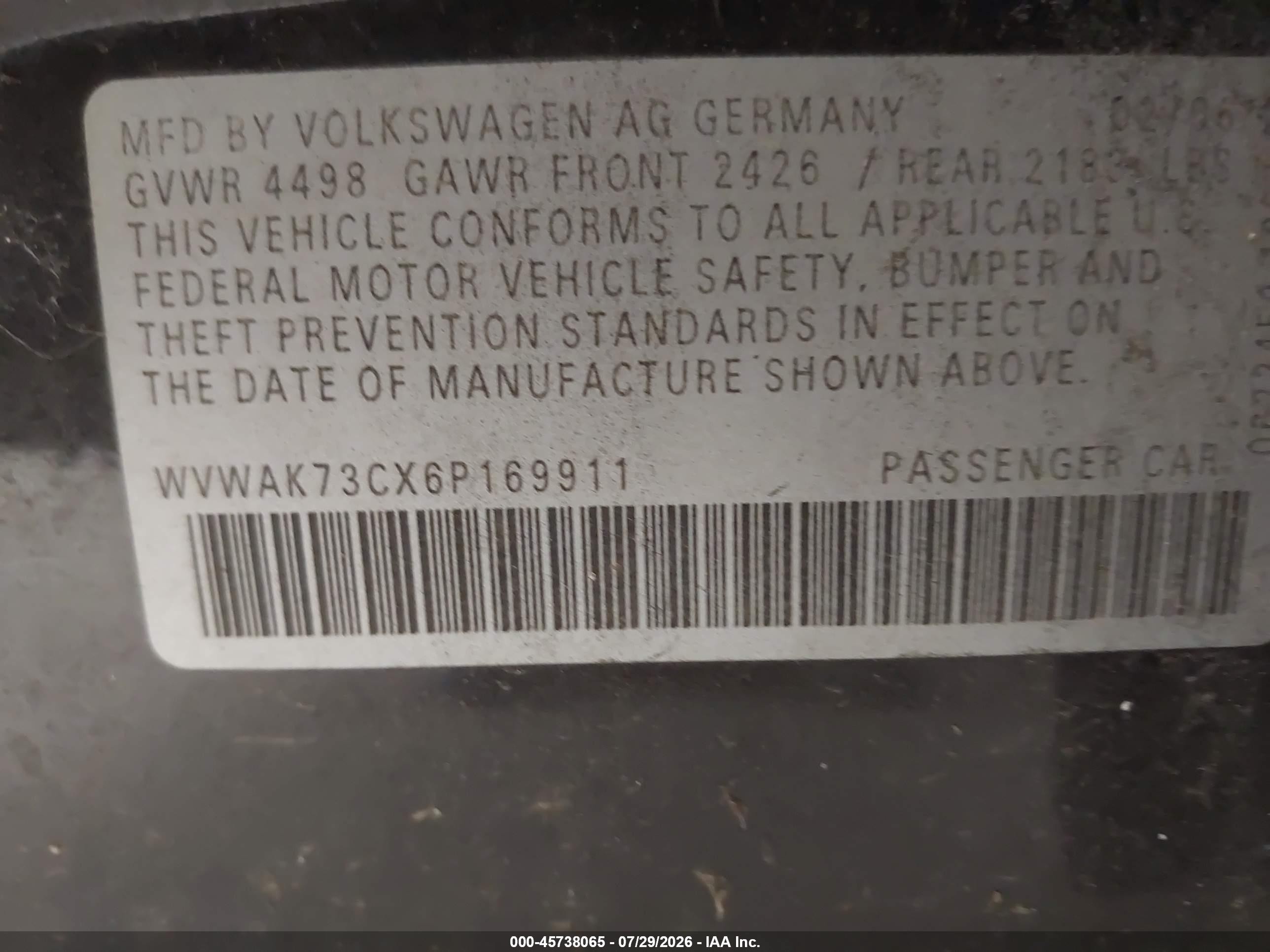 2006 Volkswagen Passat 2.0t Brown vin: WVWAK73CX6P169911