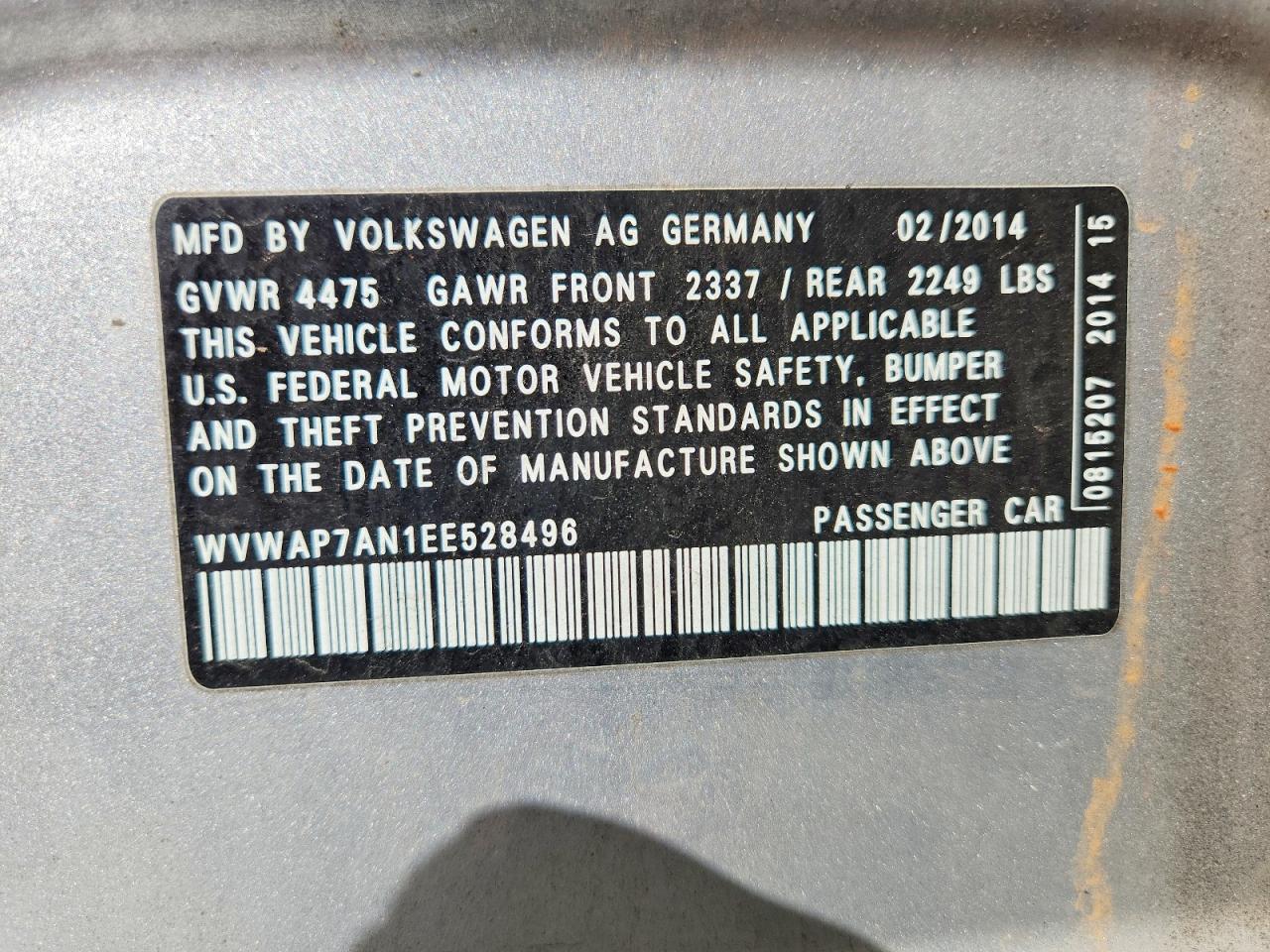 2014 Volkswagen Cc Sport Silver vin: WVWAP7AN1EE528496