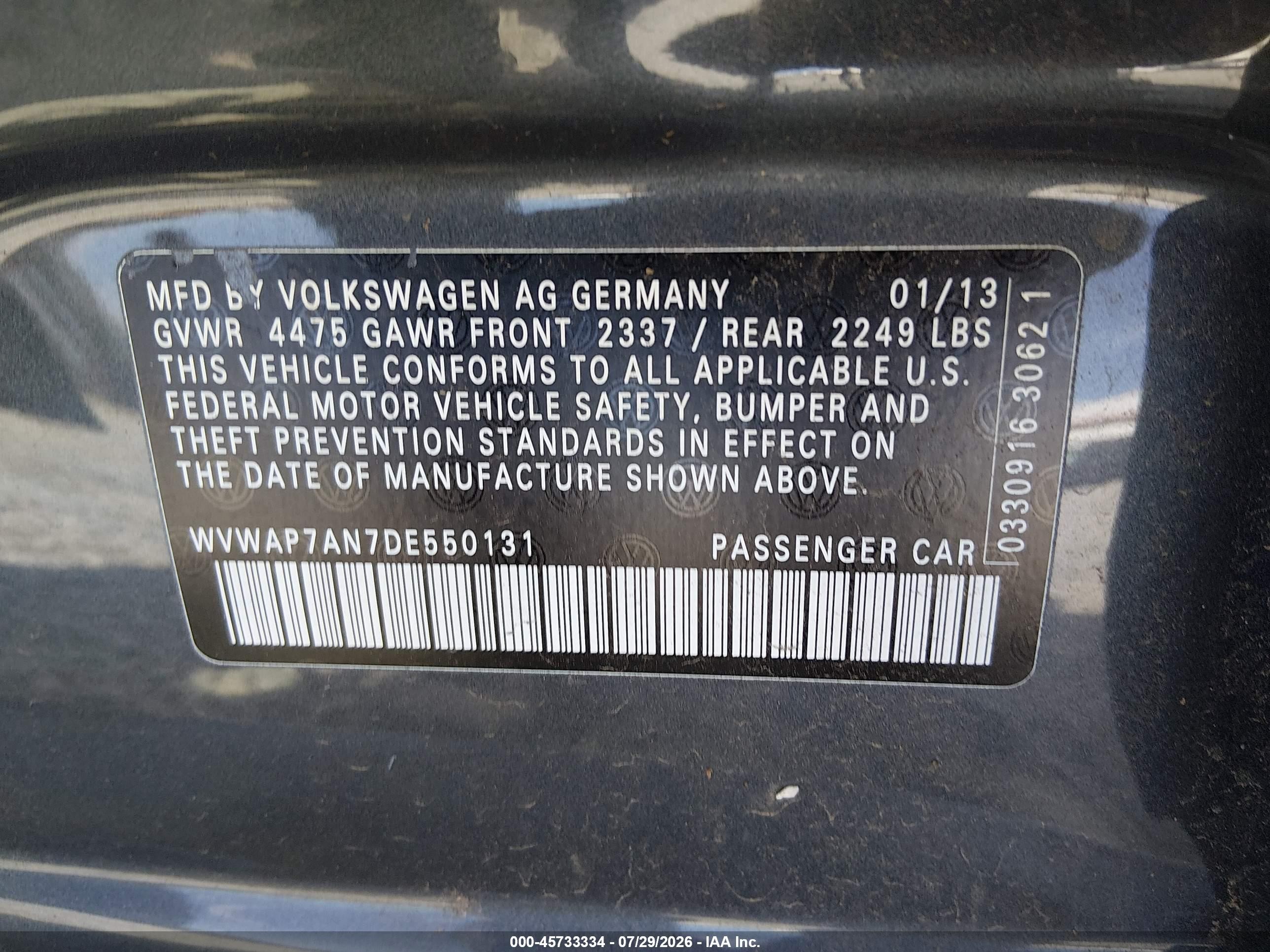 2013 Volkswagen Cc 2.0t Sport Серый vin: WVWAP7AN7DE550131