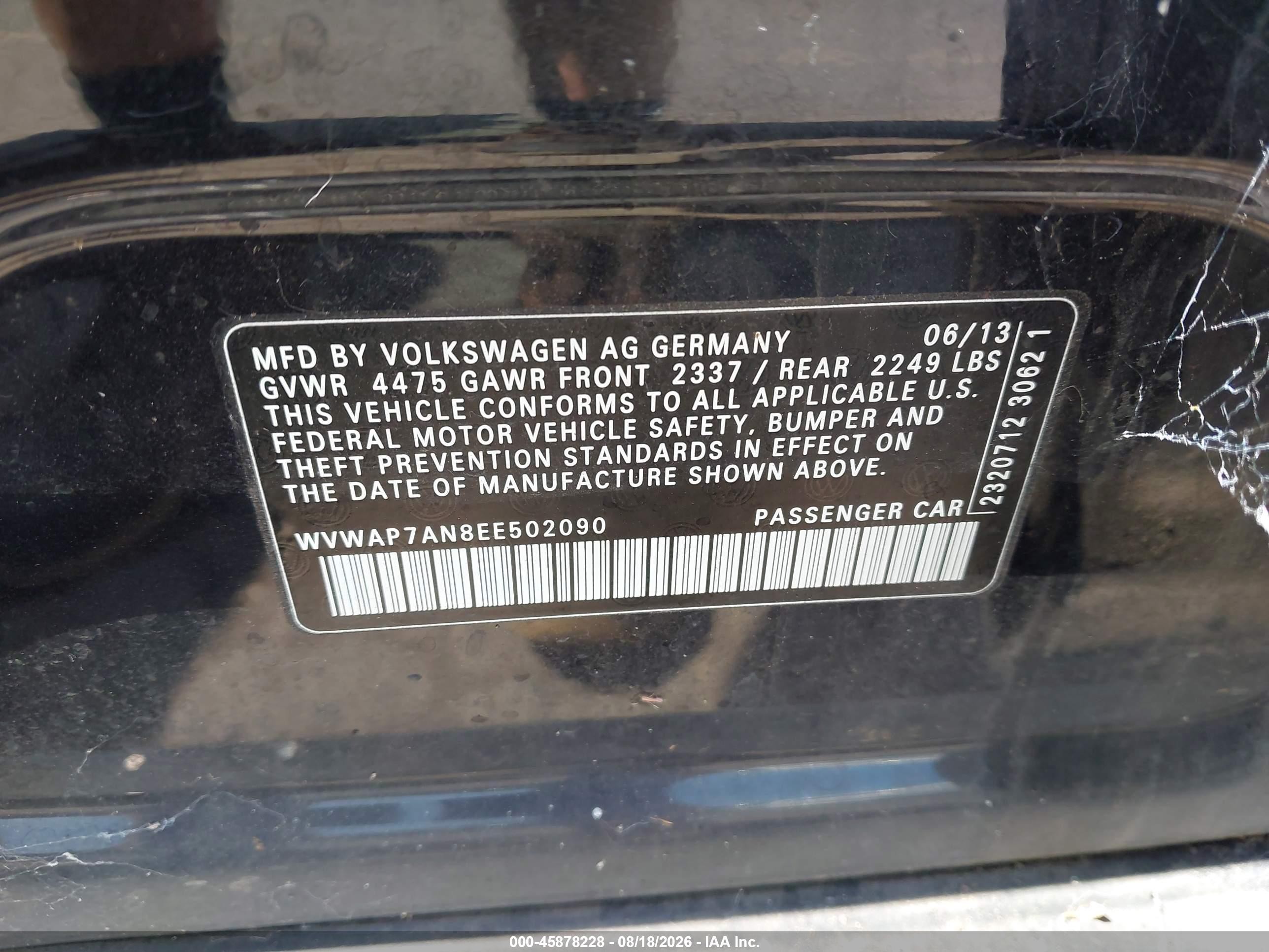 2014 Volkswagen Cc 2.0t R-line Black vin: WVWAP7AN8EE502090