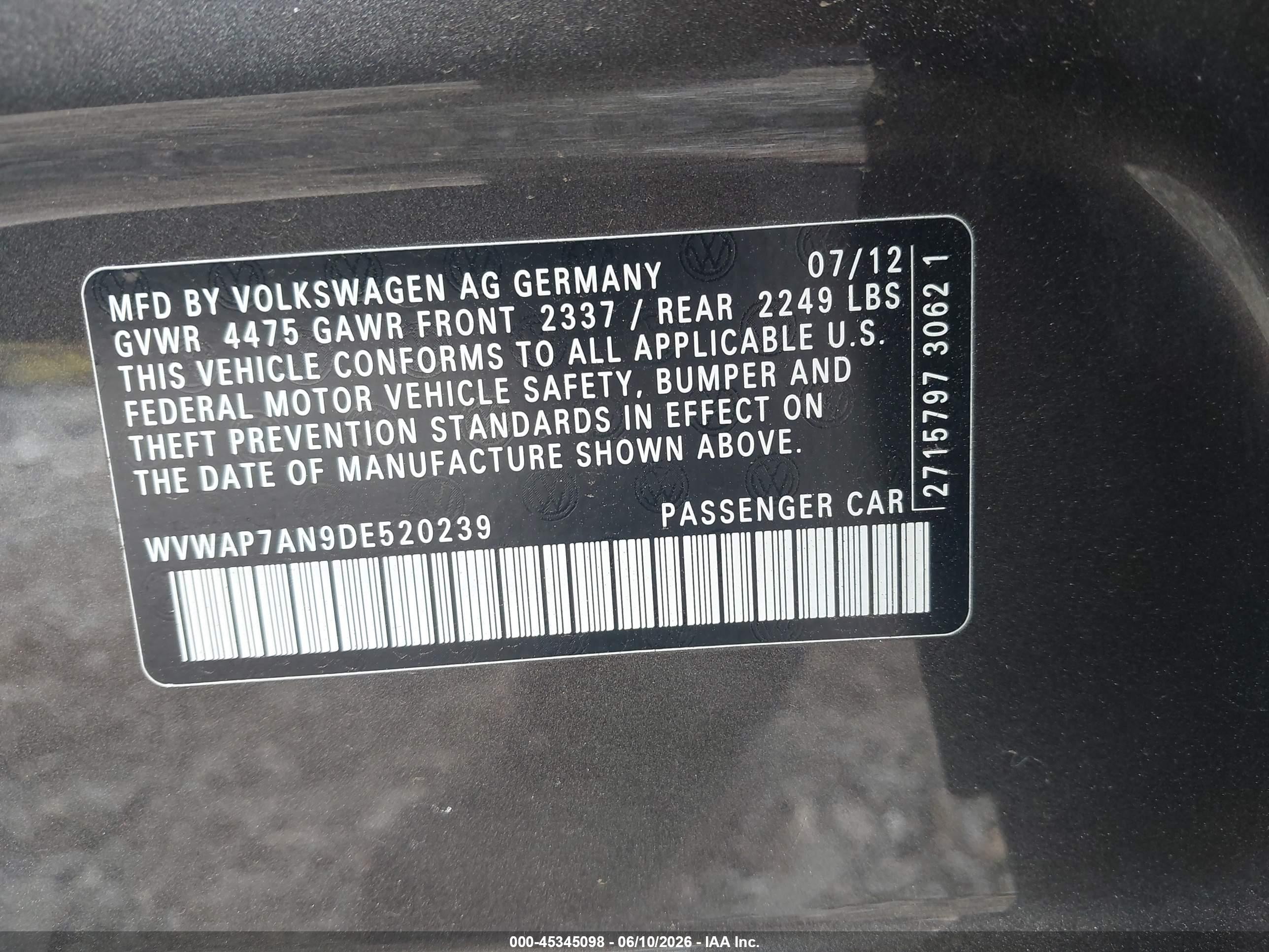 2013 Volkswagen Cc 2.0t Sport Gray vin: WVWAP7AN9DE520239