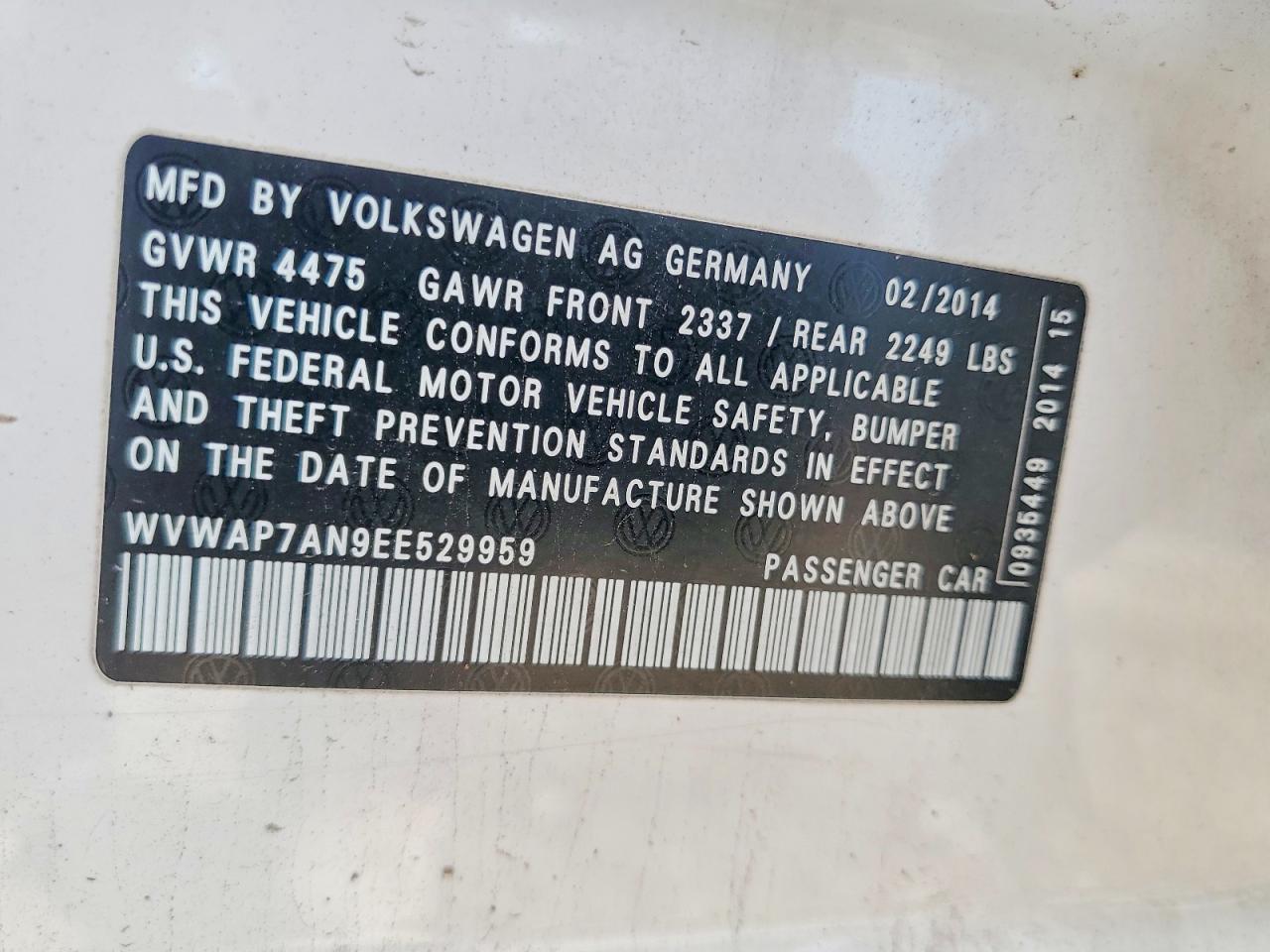 2014 Volkswagen Cc Sport White vin: WVWAP7AN9EE529959