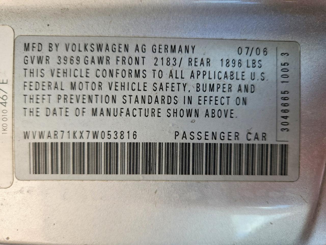 2007 Volkswagen Rabbit Silver vin: WVWAR71KX7W053816