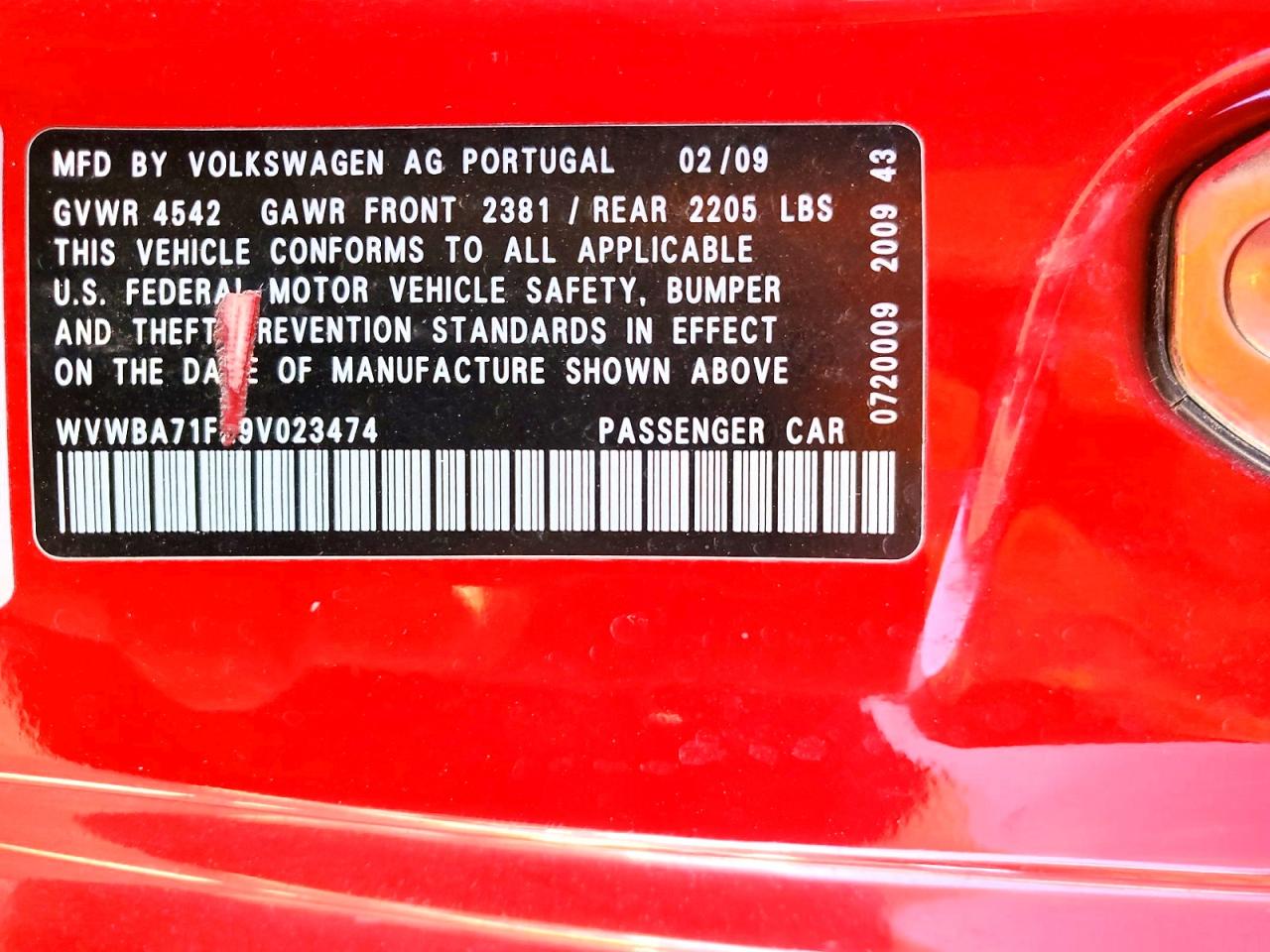 2009 Volkswagen Eos Turbo Red vin: WVWBA71F29V023474