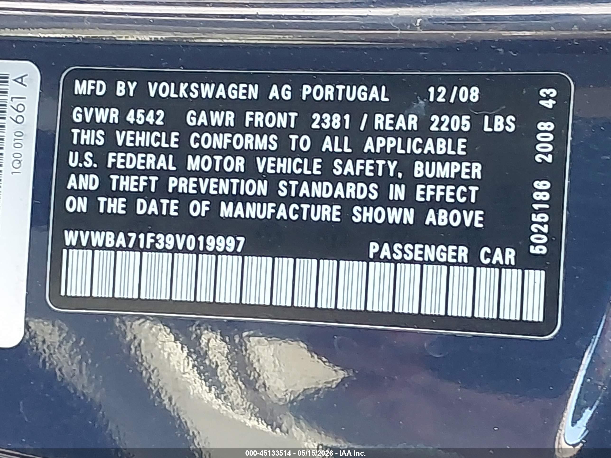2009 Volkswagen Eos Komfort Blue vin: WVWBA71F39V019997