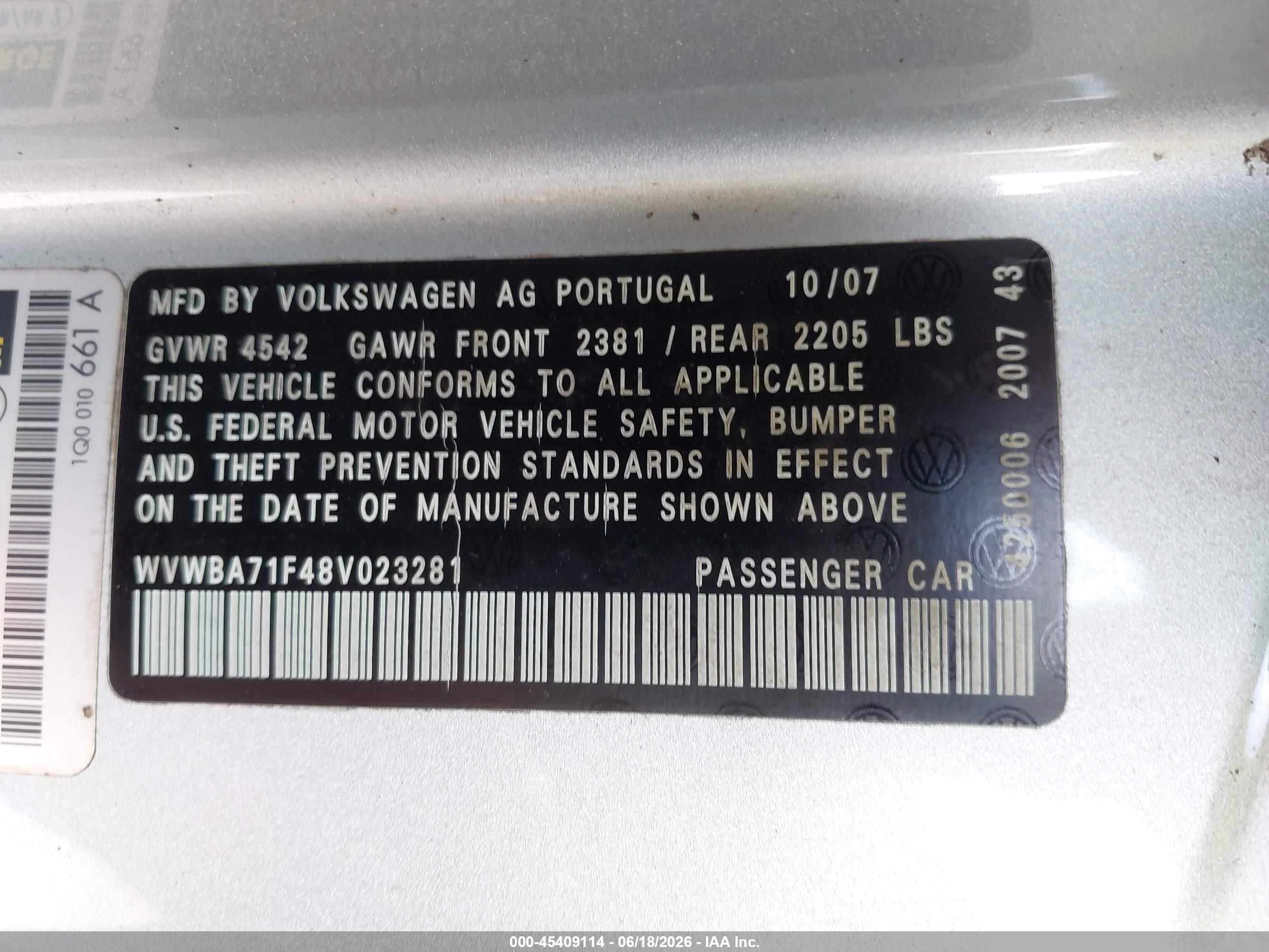 2008 Volkswagen Eos Komfort/turbo Silver vin: WVWBA71F48V023281