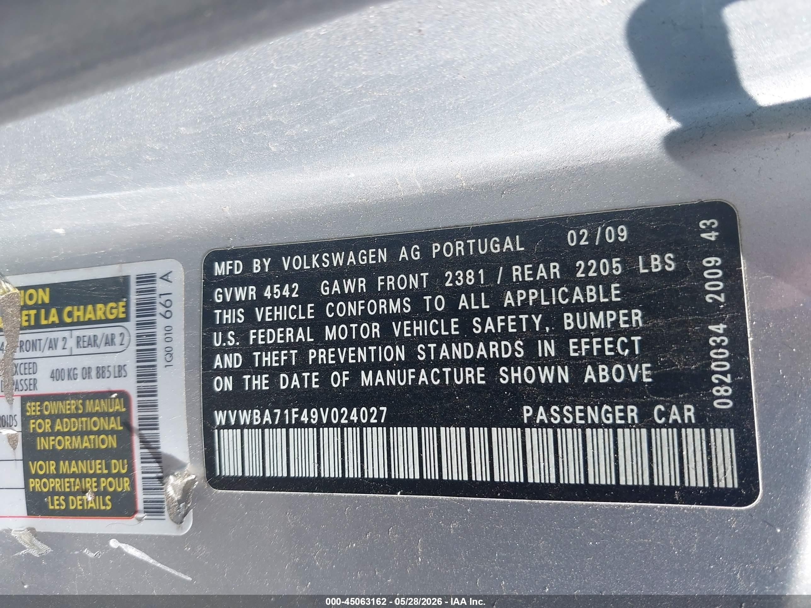 2009 Volkswagen Eos Komfort Gray vin: WVWBA71F49V024027