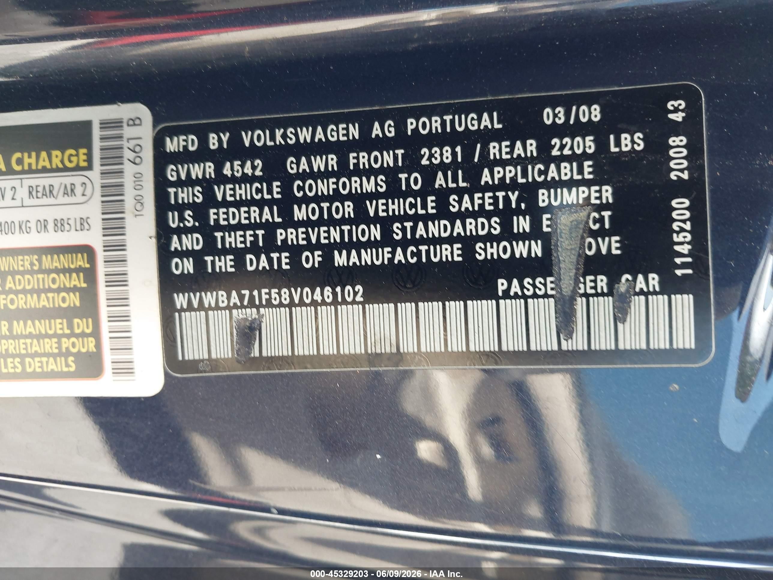 2008 Volkswagen Eos Komfort Dark Blue vin: WVWBA71F58V046102