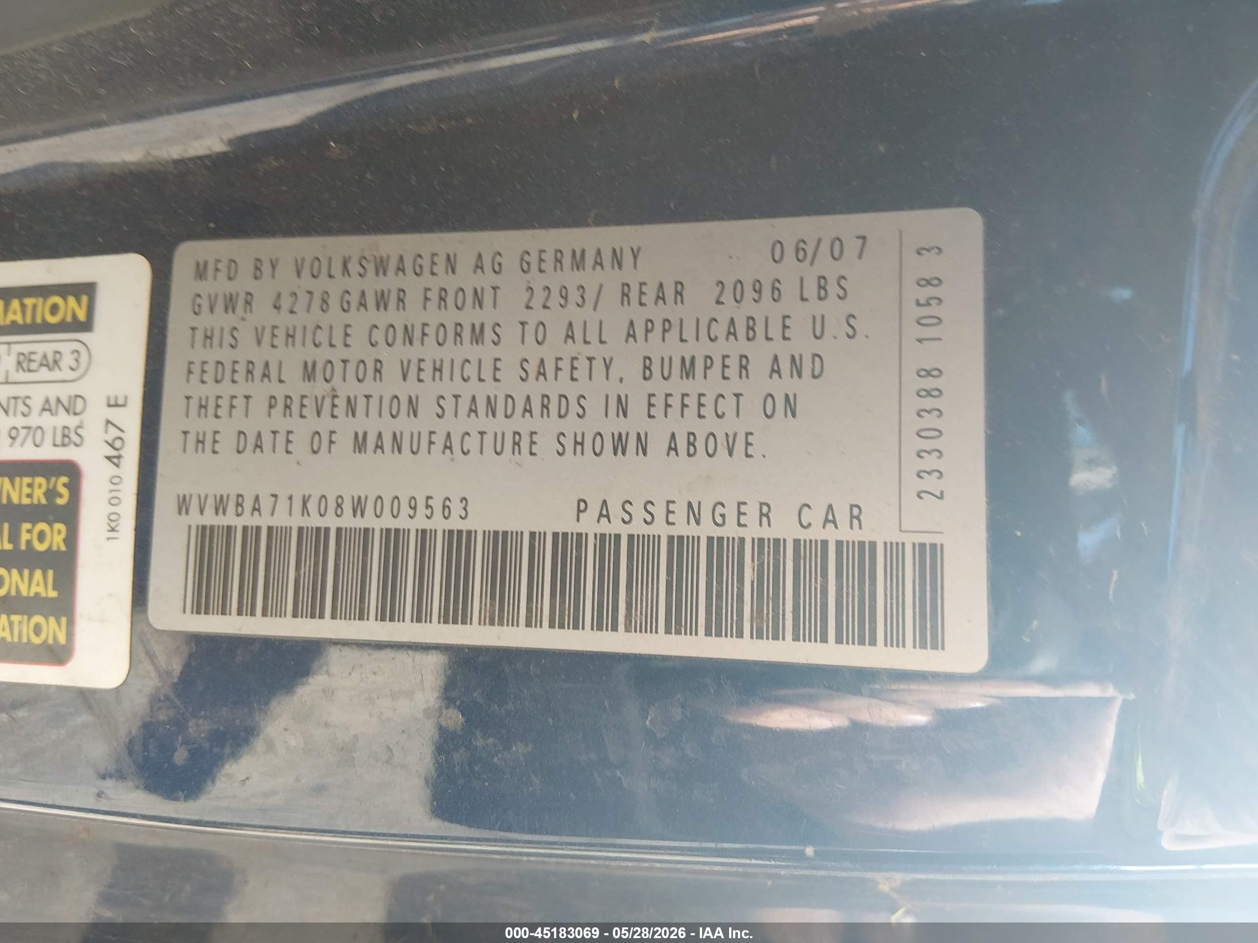 2008 Volkswagen Rabbit S Dark Blue vin: WVWBA71K08W009563