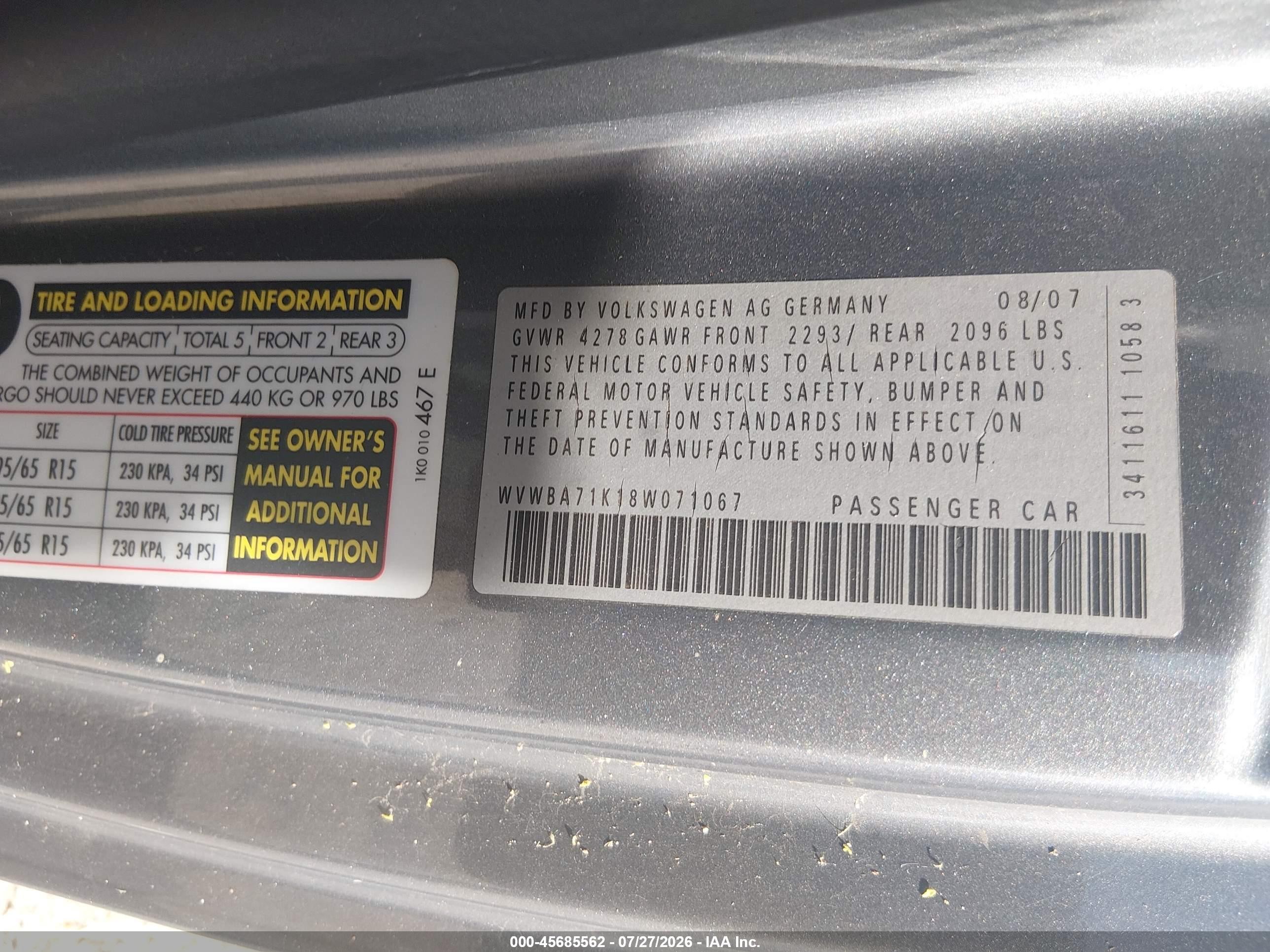 2008 Volkswagen Rabbit S Серый vin: WVWBA71K18W071067