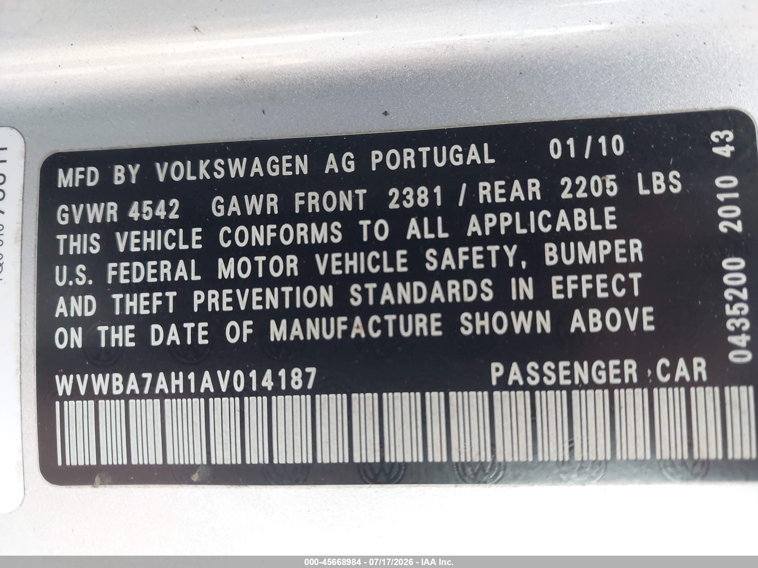 2010 Volkswagen Eos Komfort Silver vin: WVWBA7AH1AV014187