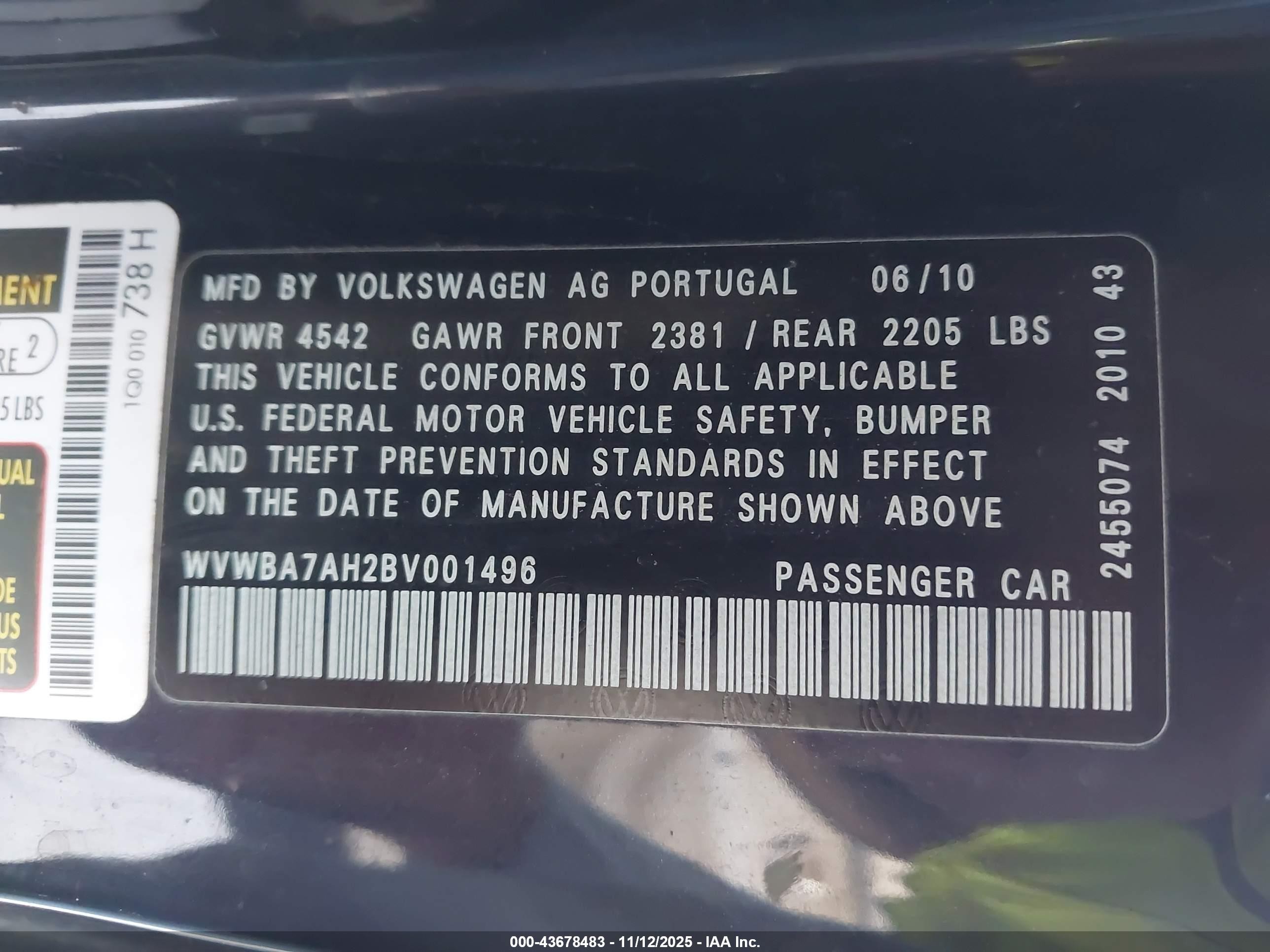 2011 Volkswagen Eos Komfort Синий vin: WVWBA7AH2BV001496