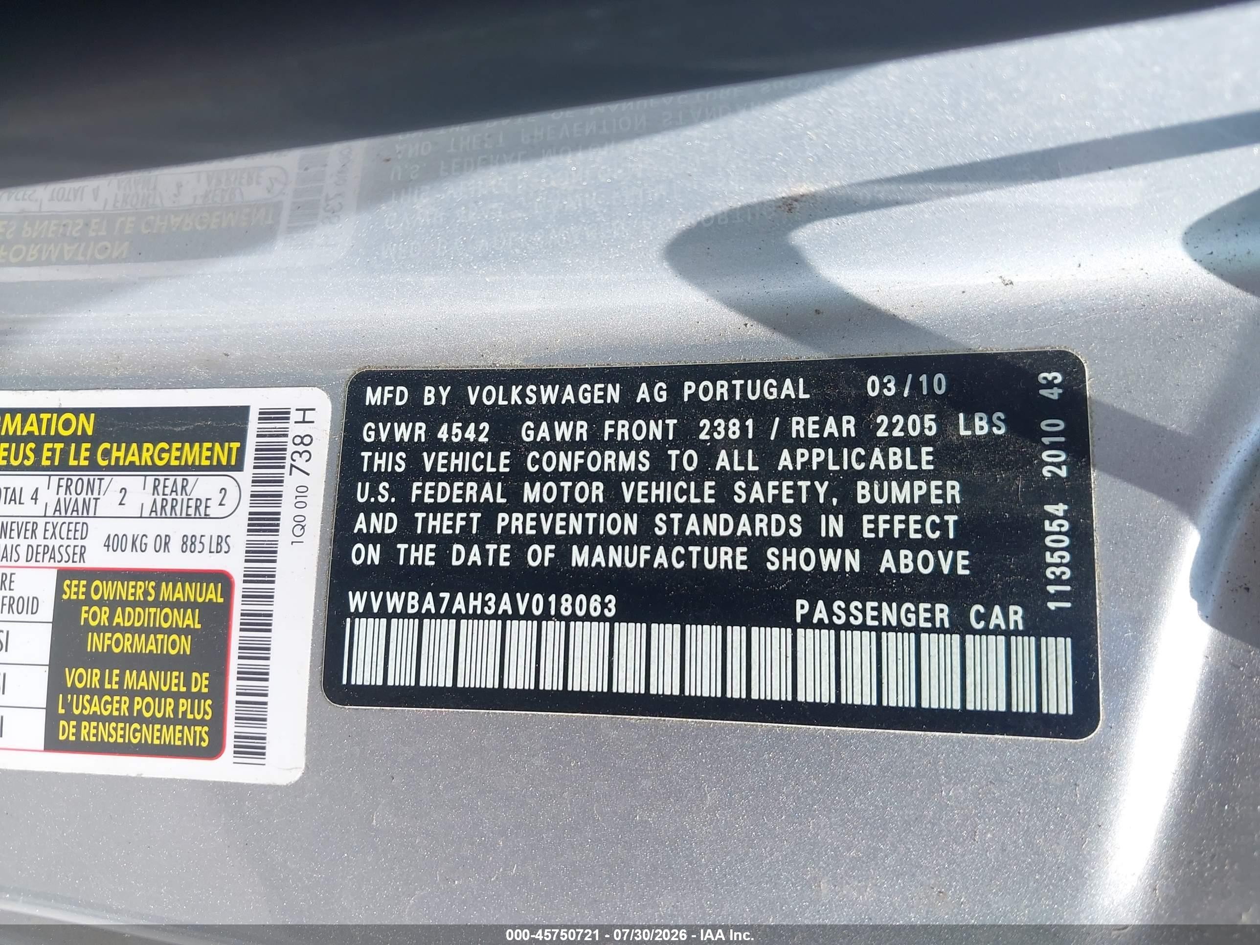 2010 Volkswagen Eos Komfort Silver vin: WVWBA7AH3AV018063
