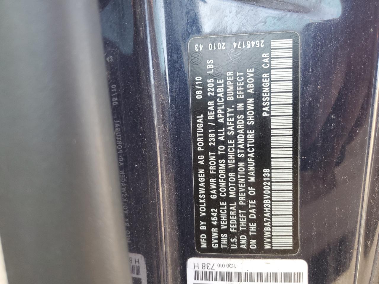 2011 Volkswagen Eos Komfort Blue vin: WVWBA7AH3BV002138