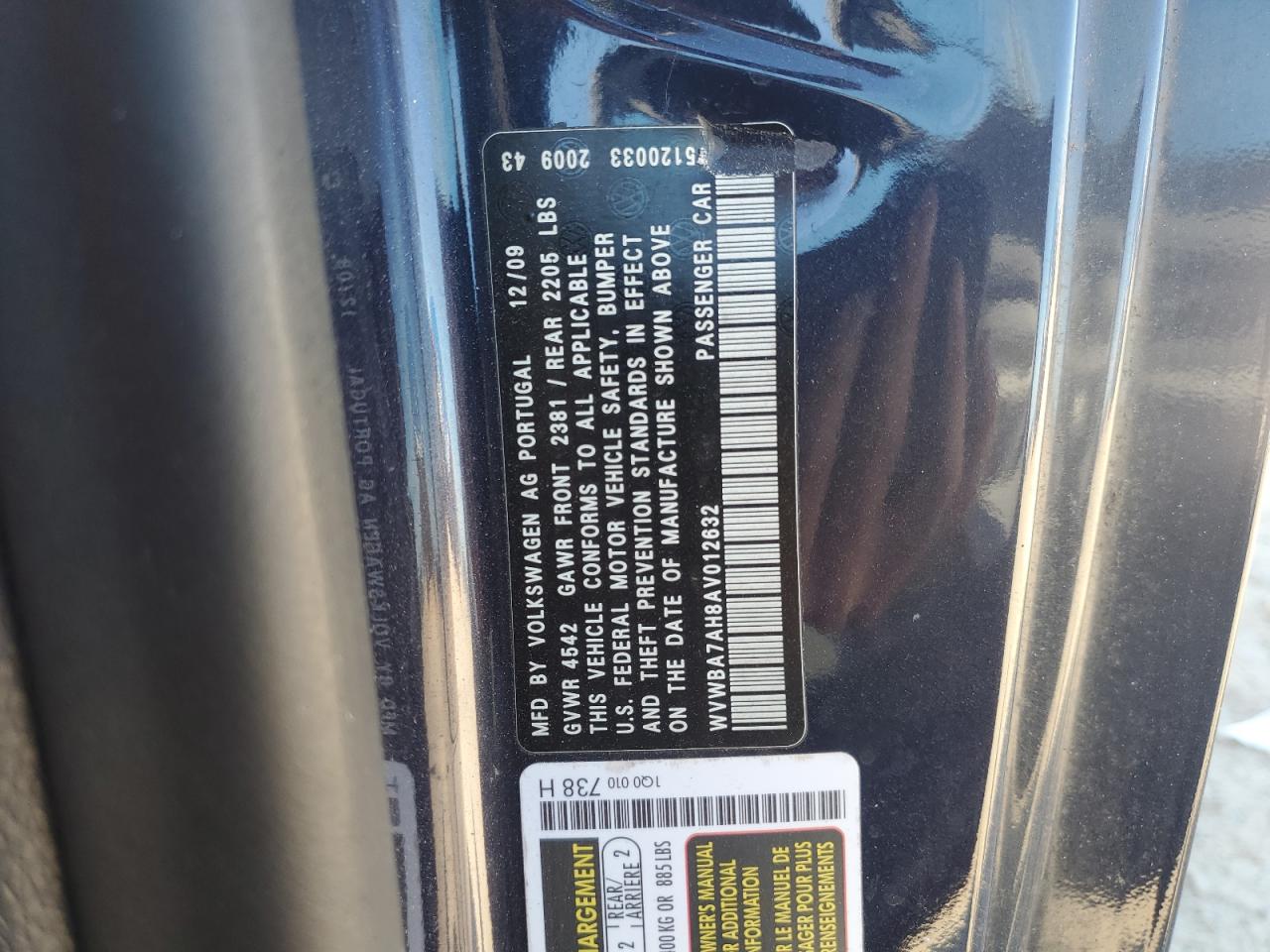 2010 Volkswagen Eos Turbo Black vin: WVWBA7AH8AV012632