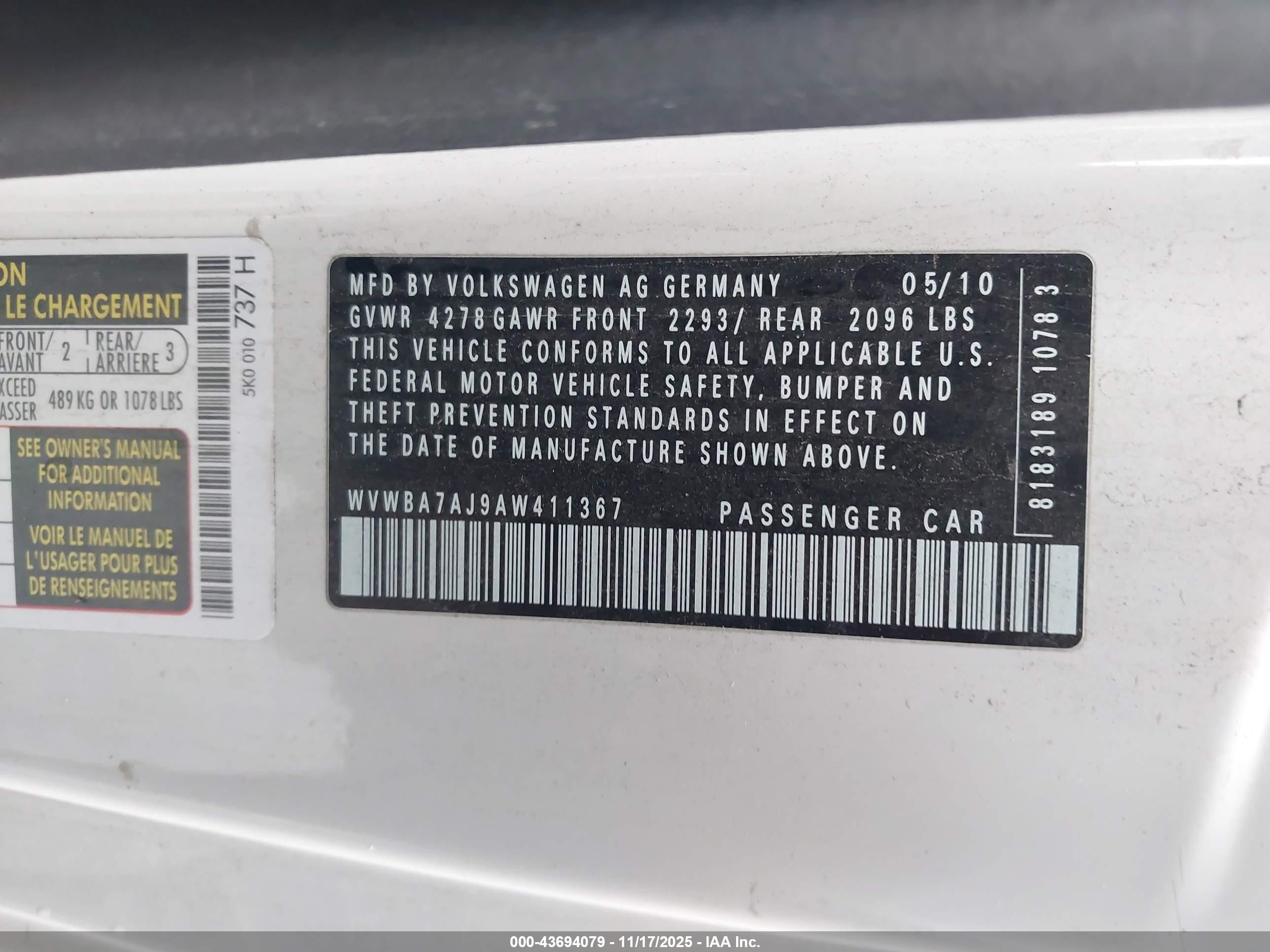 2010 Volkswagen Golf 2-door White vin: WVWBA7AJ9AW411367