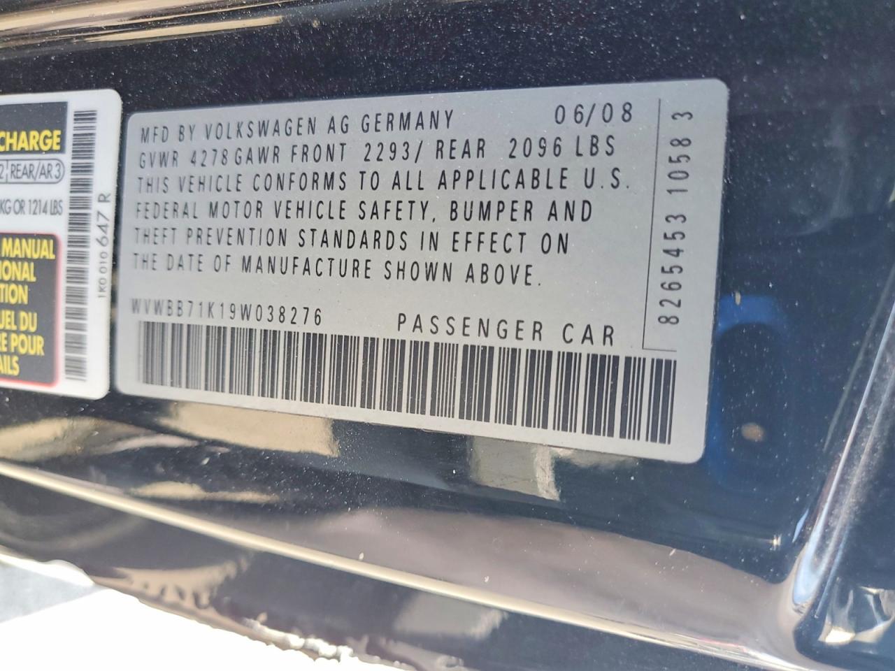 2009 Volkswagen Rabbit Black vin: WVWBB71K19W038276