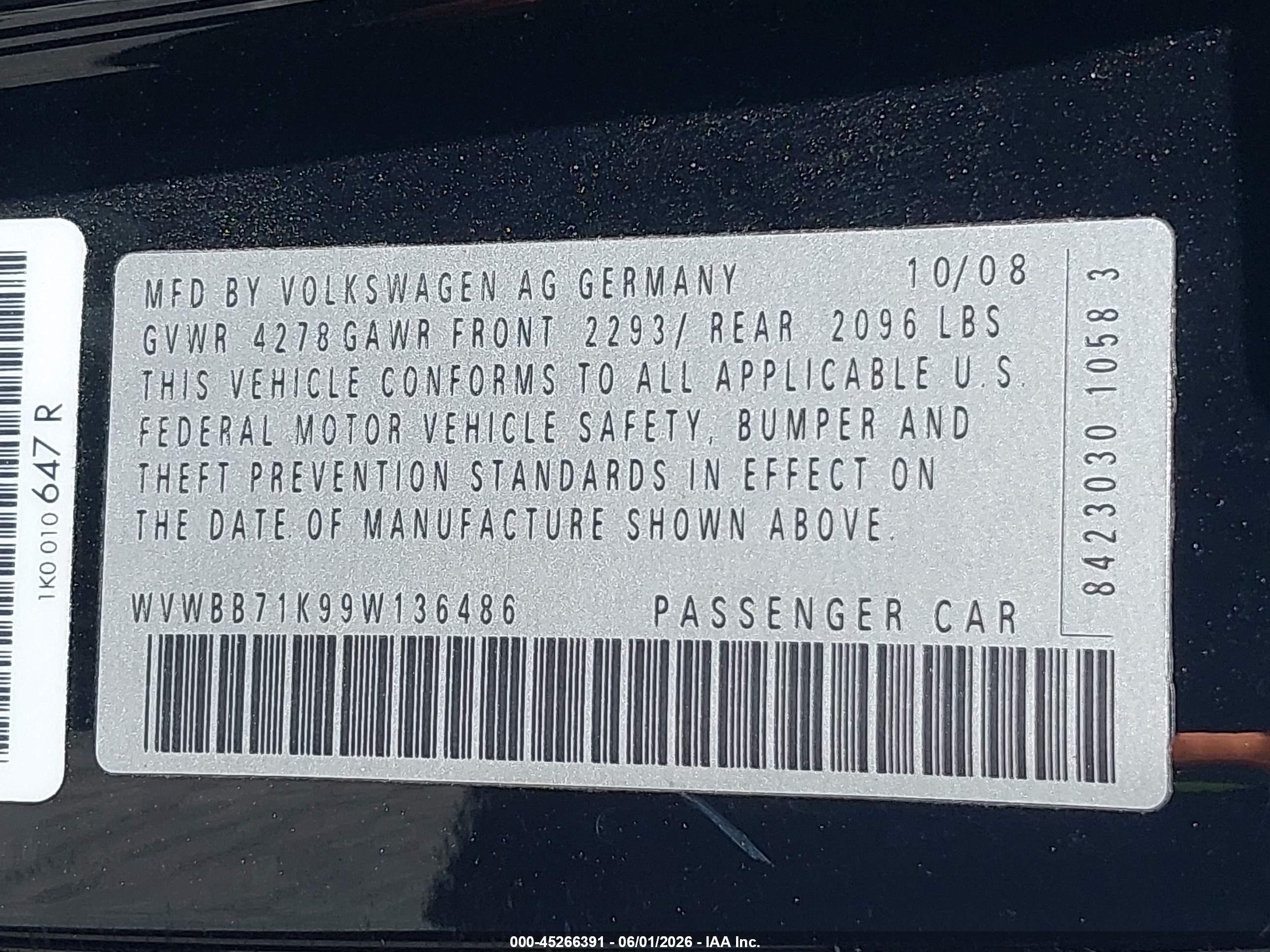 2009 Volkswagen Rabbit S Black vin: WVWBB71K99W136486