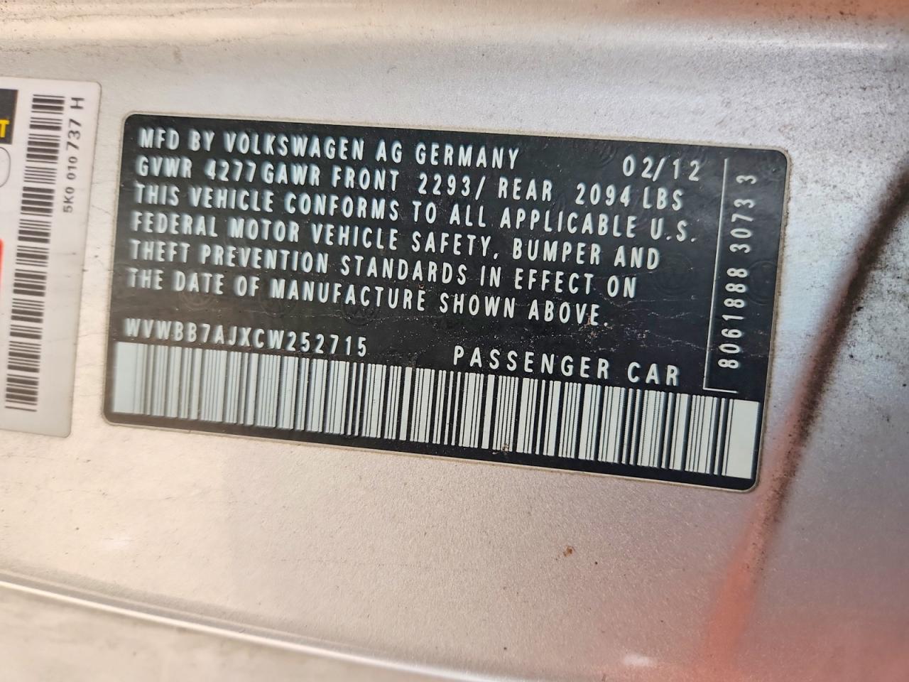 2012 Volkswagen Golf Silver vin: WVWBB7AJXCW252715