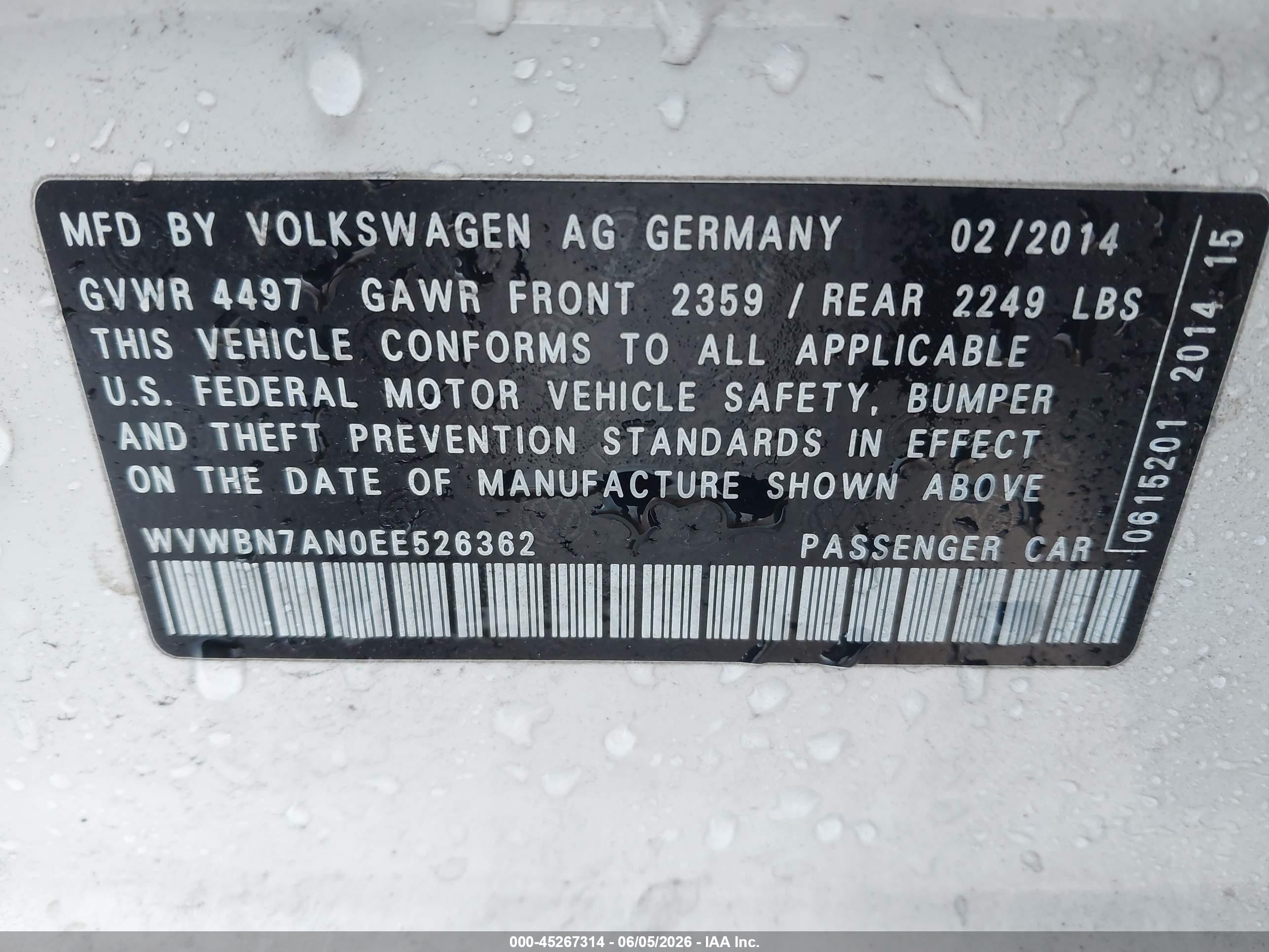 2014 Volkswagen Cc 2.0t Sport Белый vin: WVWBN7AN0EE526362