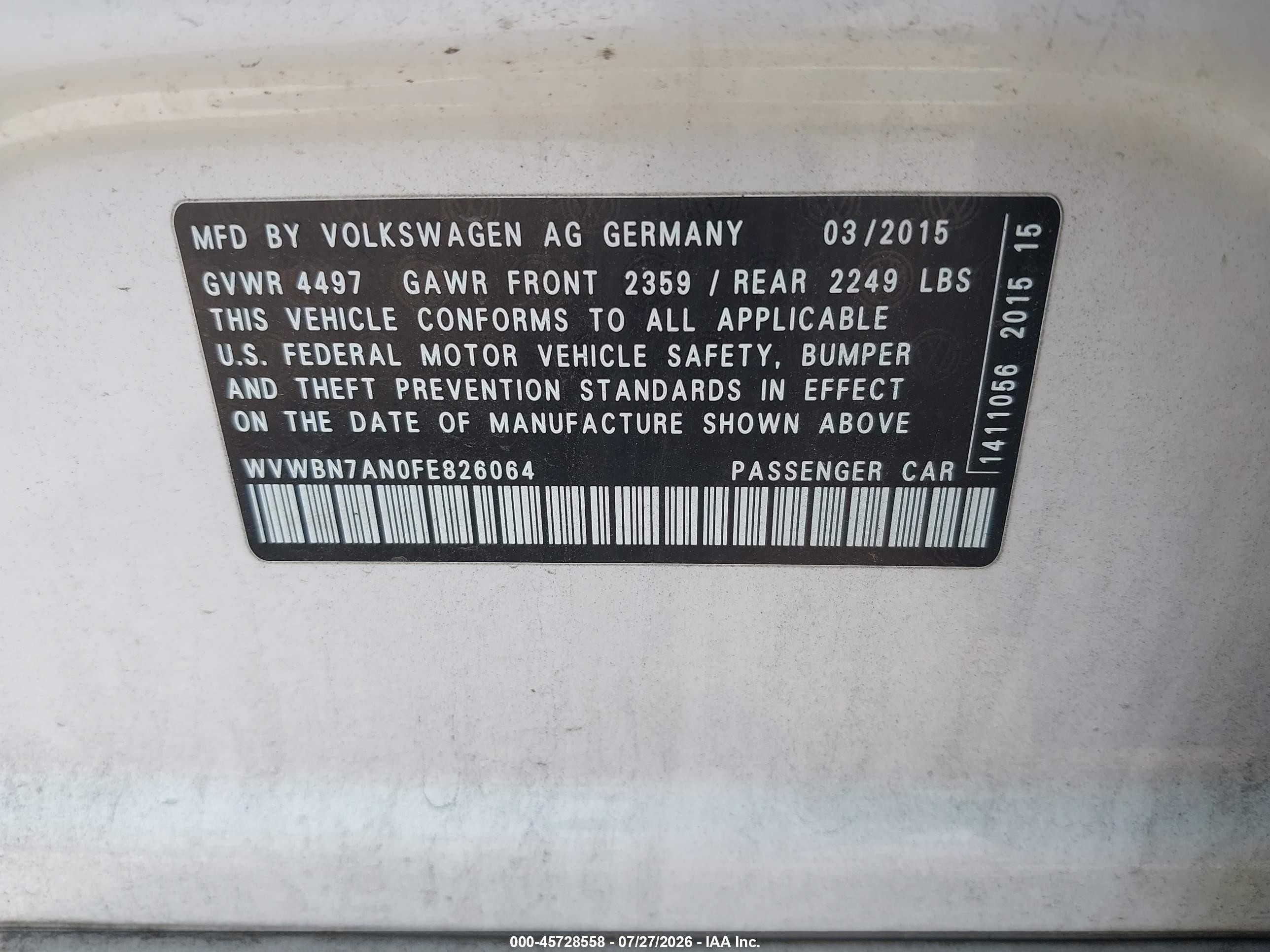 2015 Volkswagen Cc 2.0t R-line White vin: WVWBN7AN0FE826064