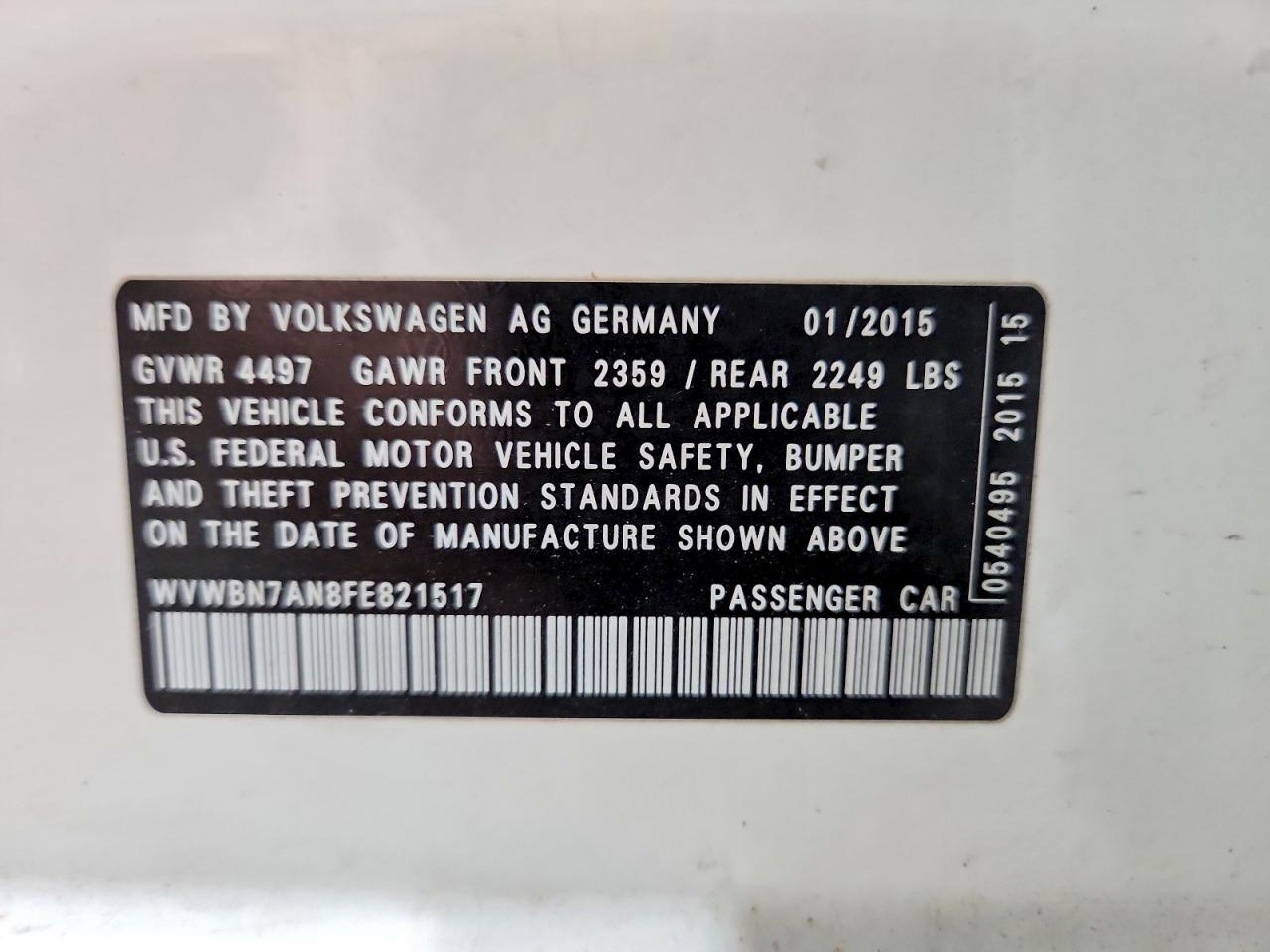 2015 Volkswagen Cc Sport Белый vin: WVWBN7AN8FE821517