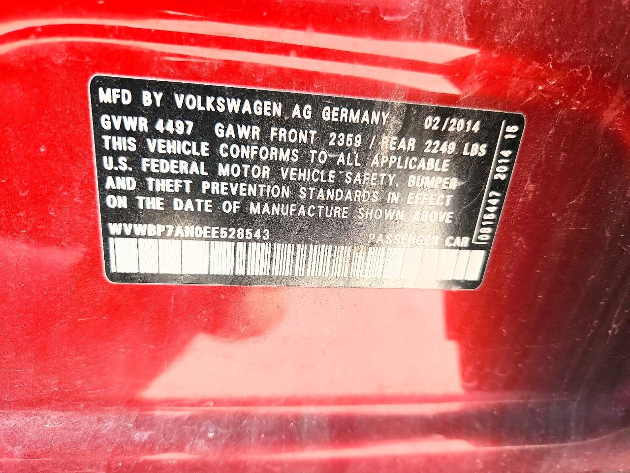 2014 Volkswagen Cc Sport Red vin: WVWBP7AN0EE528543