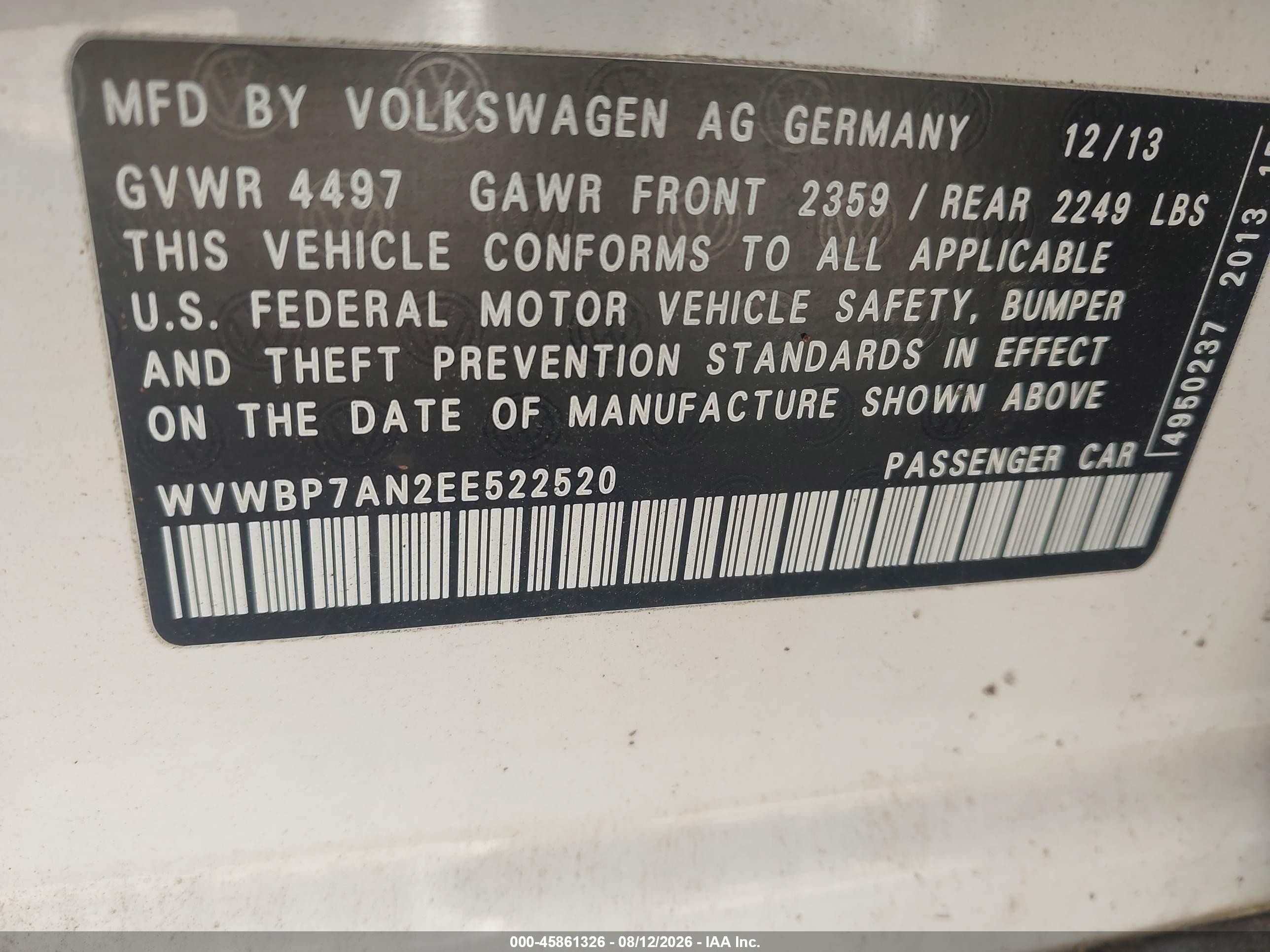 2014 Volkswagen Cc 2.0t Sport White vin: WVWBP7AN2EE522520
