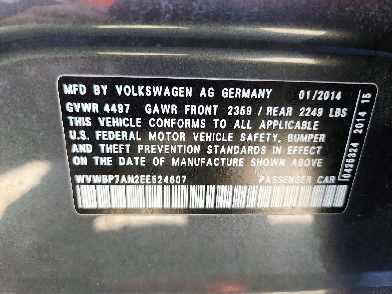2014 Volkswagen Cc 4d 2.0t Spt Gray vin: WVWBP7AN2EE524607