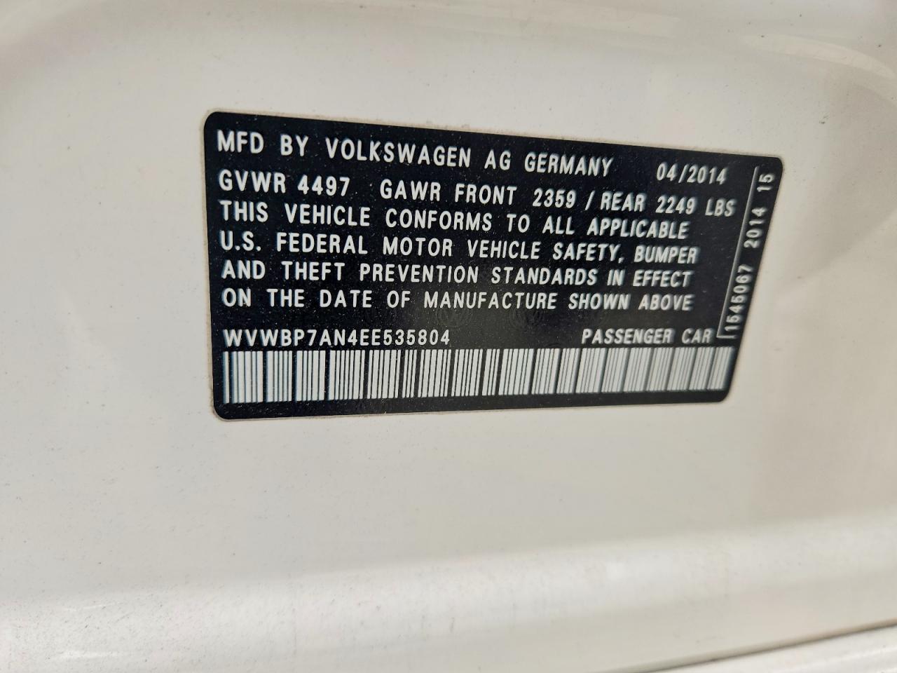 2014 Volkswagen Cc Sport White vin: WVWBP7AN4EE535804