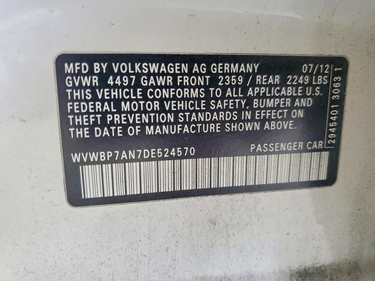 2013 Volkswagen Cc Sport White vin: WVWBP7AN7DE524570