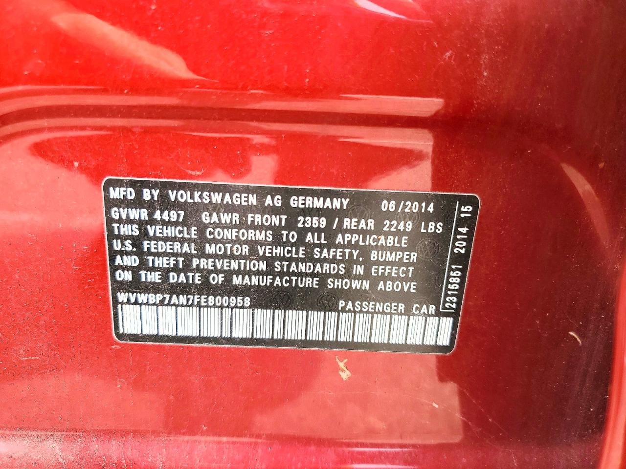 2015 Volkswagen Cc Sport Red vin: WVWBP7AN7FE800958