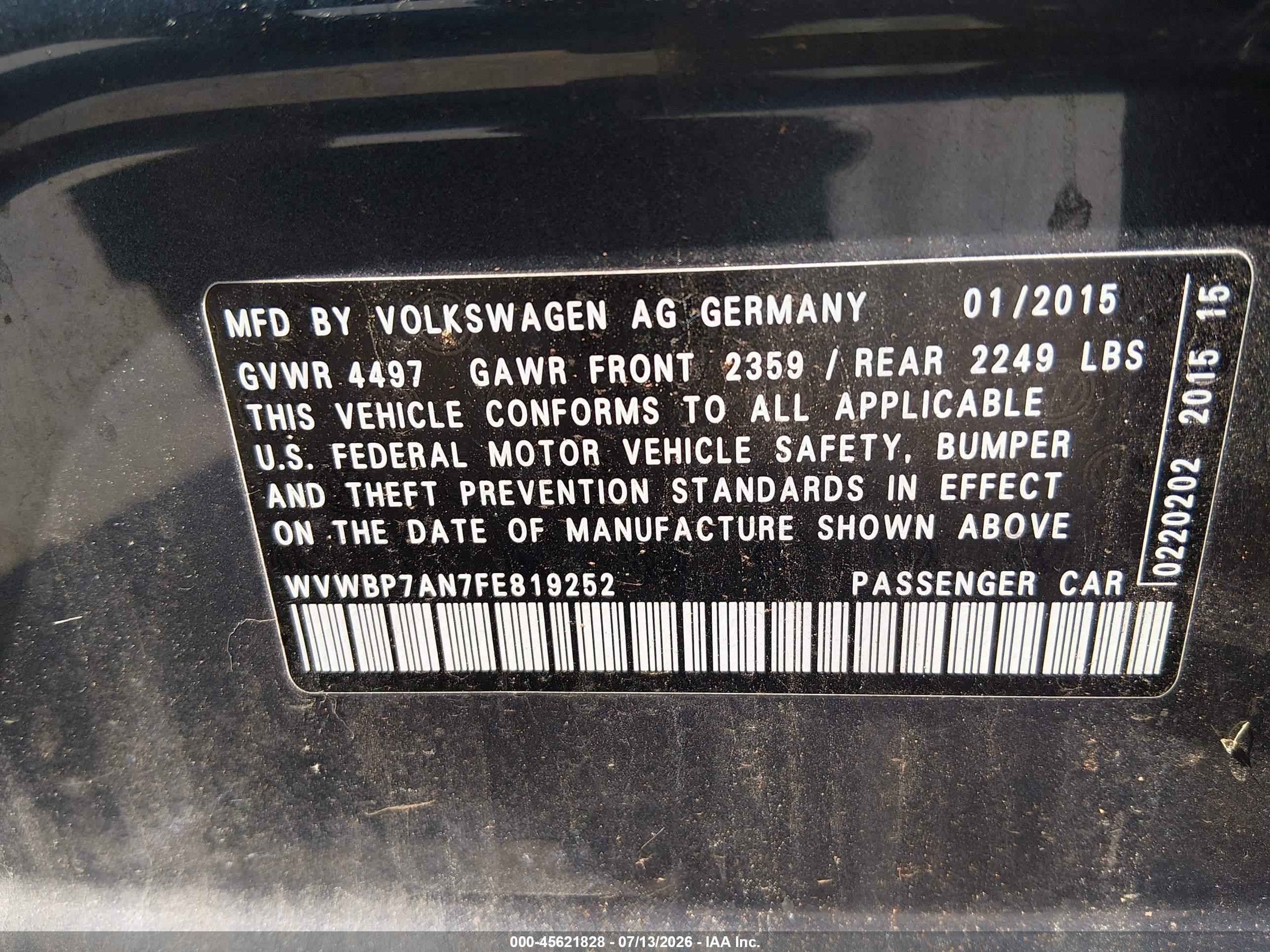 2015 Volkswagen Cc 2.0t Sport Gray vin: WVWBP7AN7FE819252