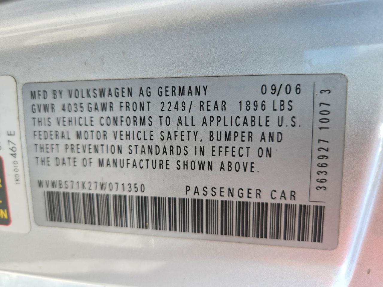 2007 Volkswagen Rabbit Silver vin: WVWBS71K27W071350